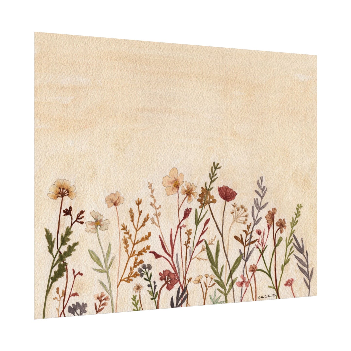Neutral Wildflowers Textured Watercolor Matte Poster