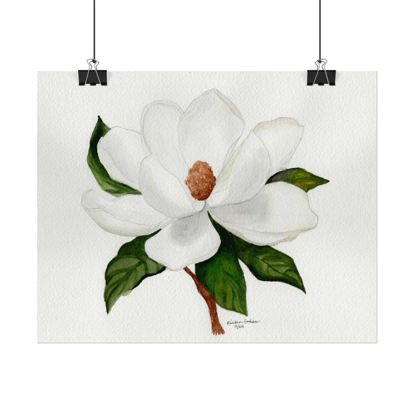 White Magnolia Watercolor Matte Posters