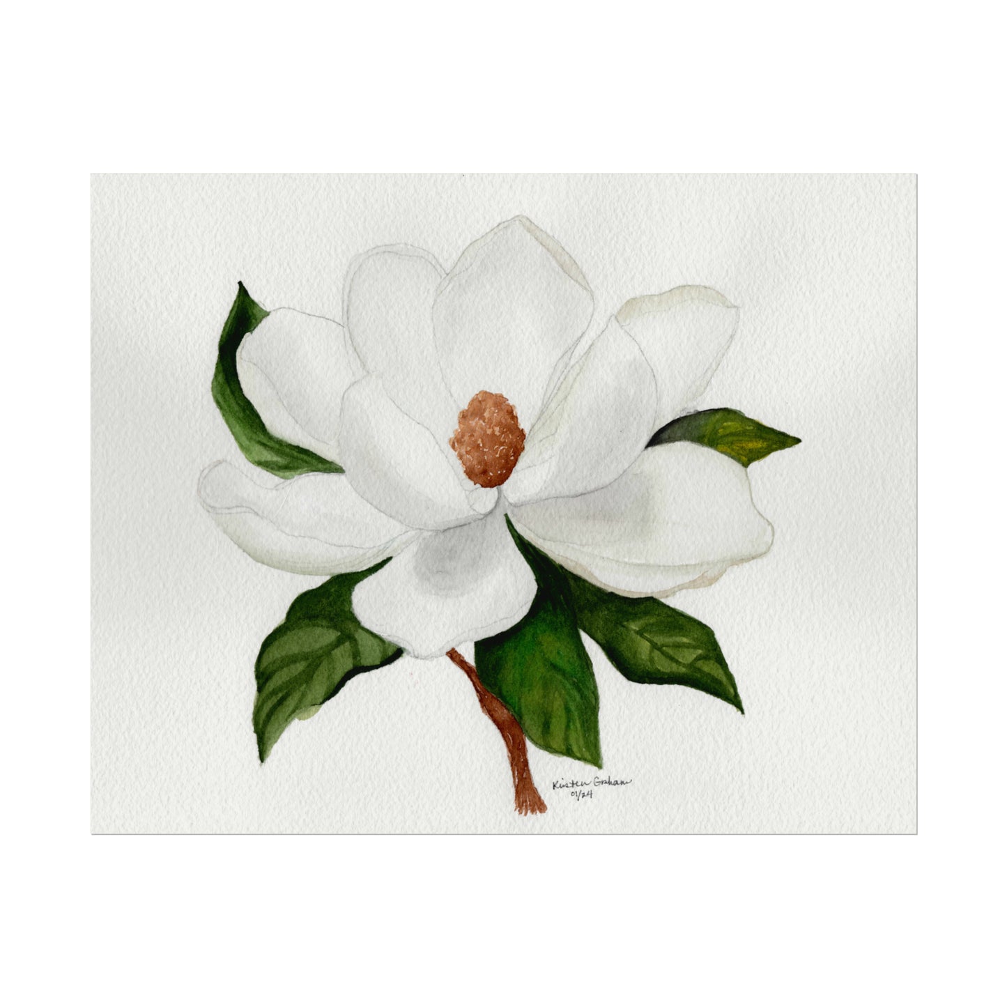 White Magnolia Watercolor Matte Posters