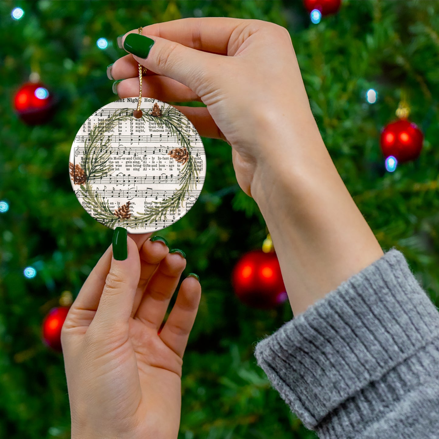 Silent Night Hymn Ceramic Ornament