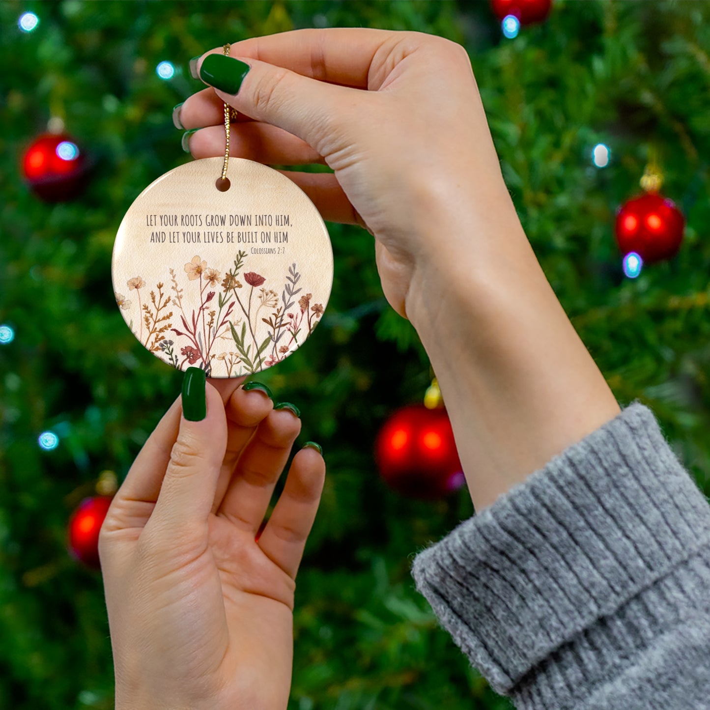 Neutral Wildflowers Ceramic Ornament