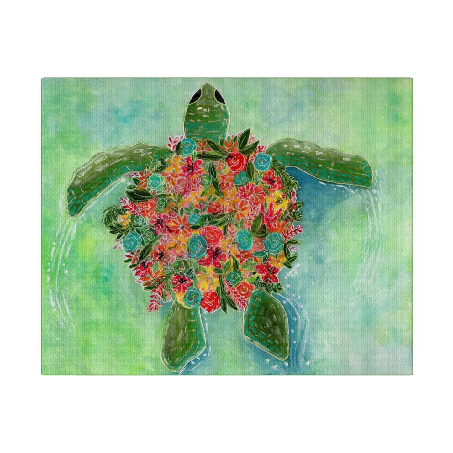 Watercolor Floral Turtle Canvas