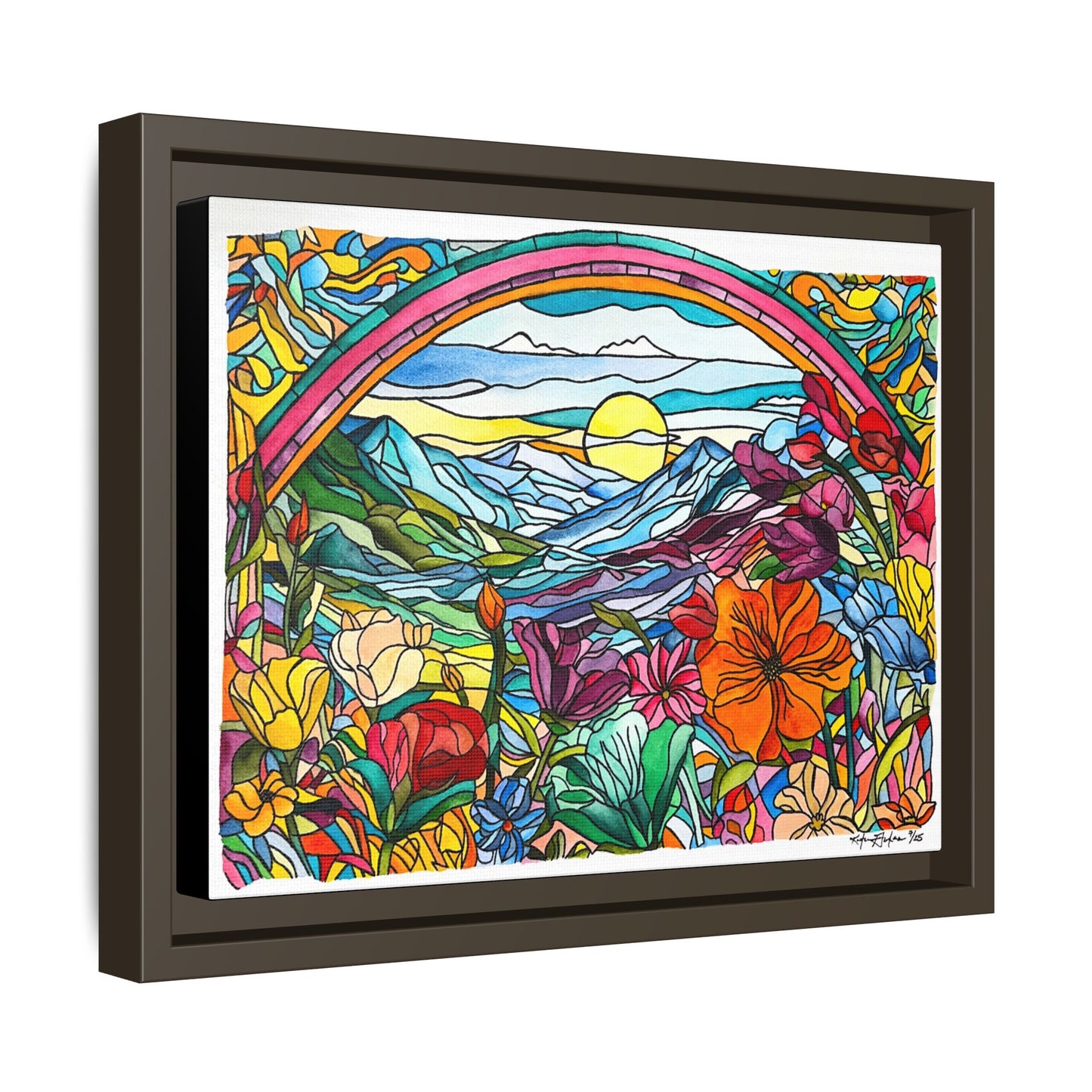 Watercolor Stained Glass Landscape Canvas Print