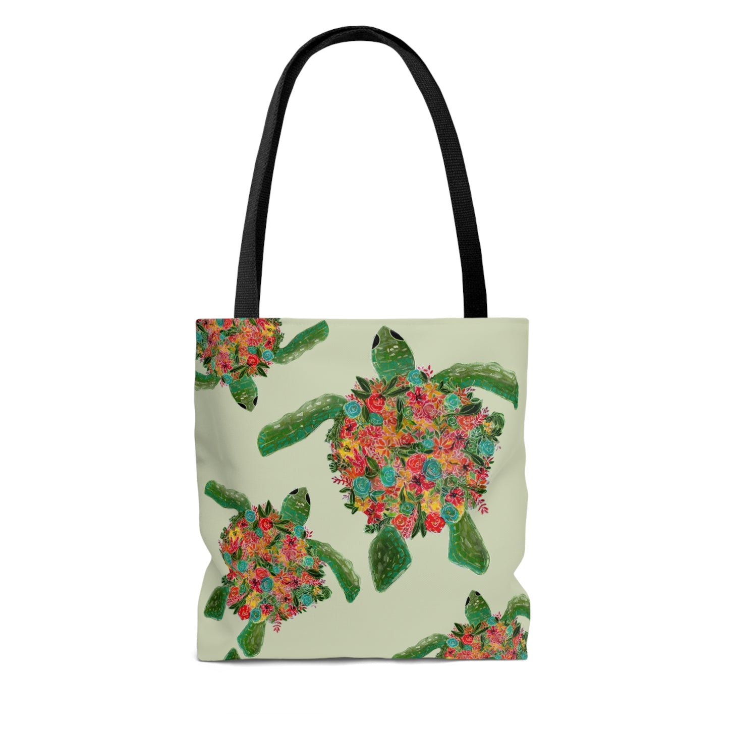 Watercolor Floral Turtles Tote Bag
