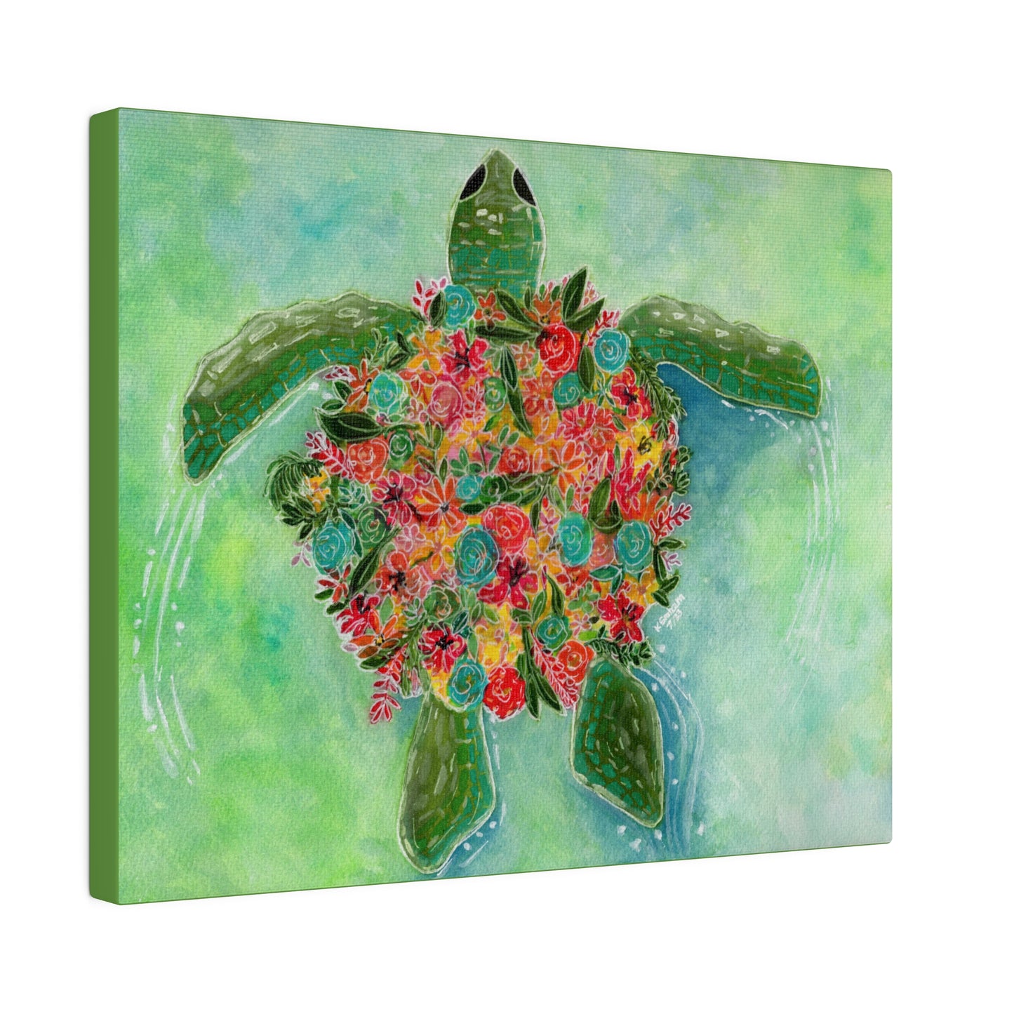 Watercolor Floral Turtle Canvas