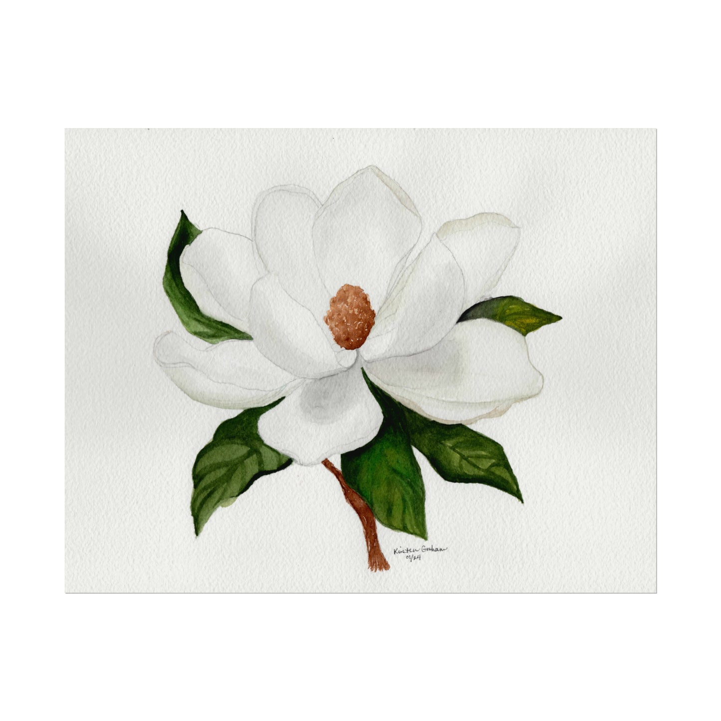 White Magnolia Watercolor Matte Posters