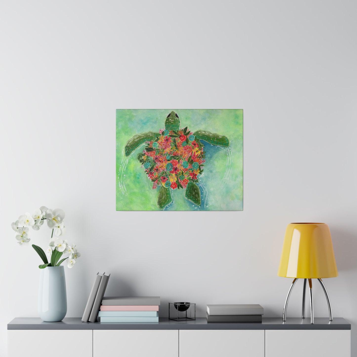 Watercolor Floral Turtle Canvas