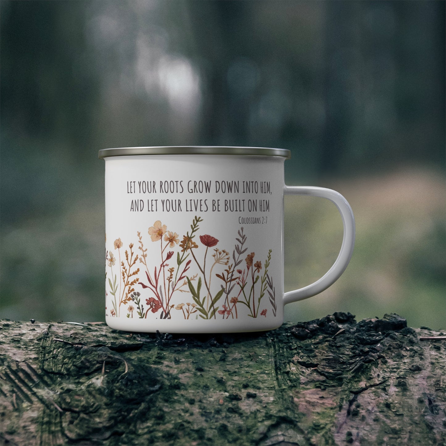 Colossians 2:7 Wildflowers Enamel Camping Mug