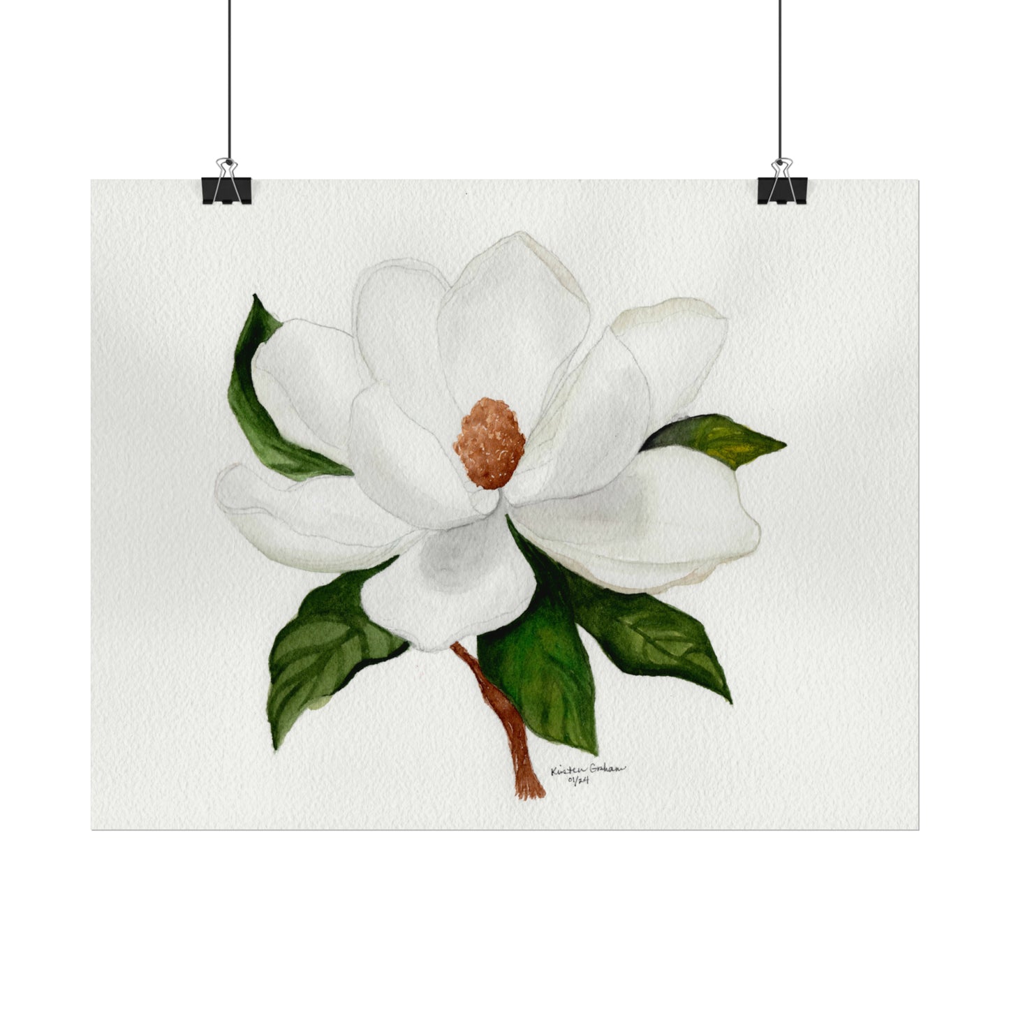 White Magnolia Watercolor Matte Posters