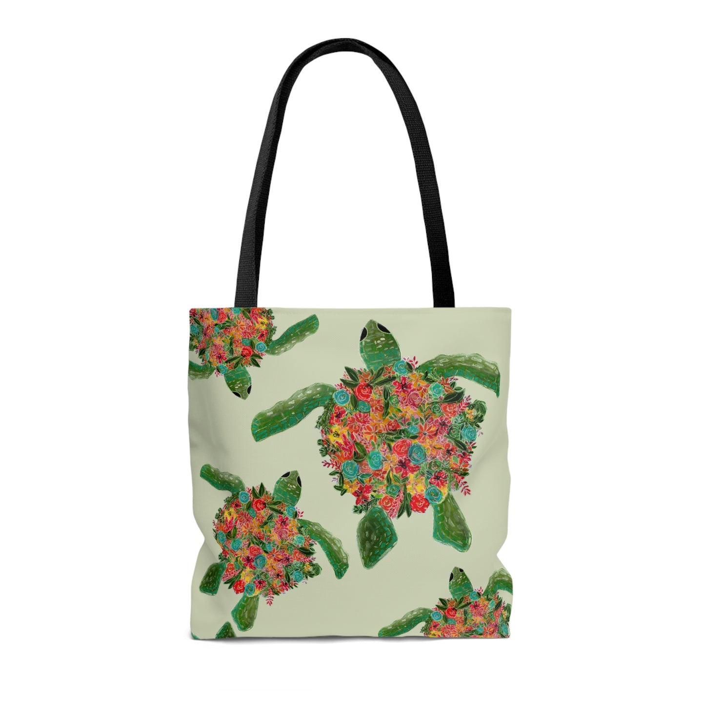 Watercolor Floral Turtles Tote Bag
