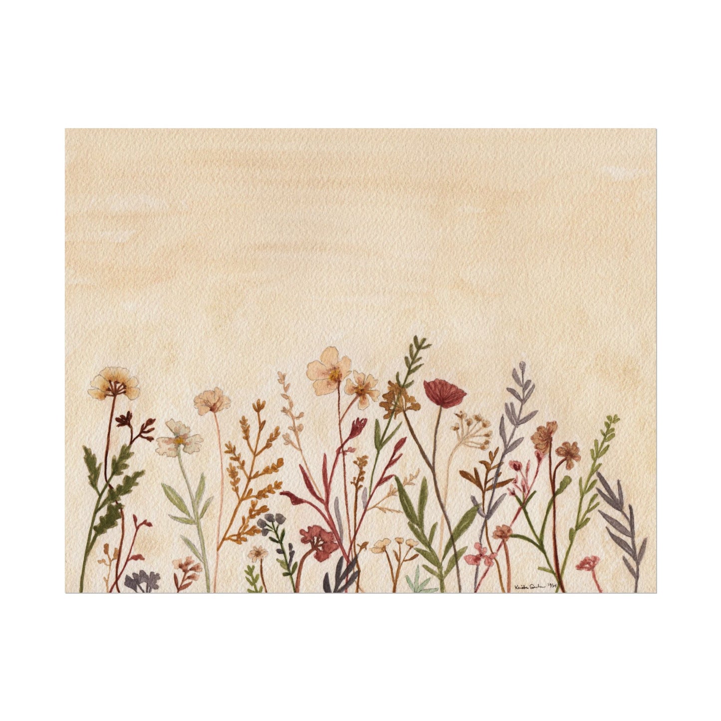 Neutral Wildflowers Textured Watercolor Matte Poster
