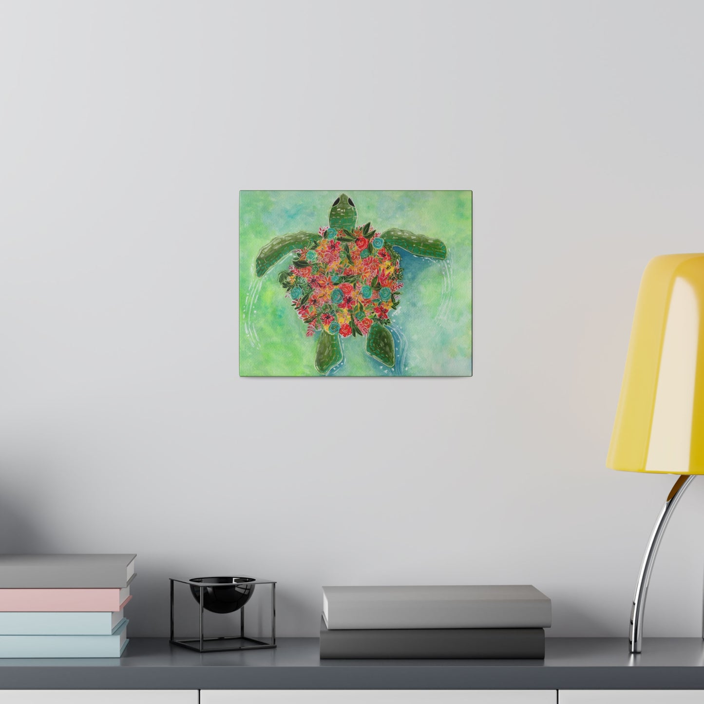 Watercolor Floral Turtle Canvas