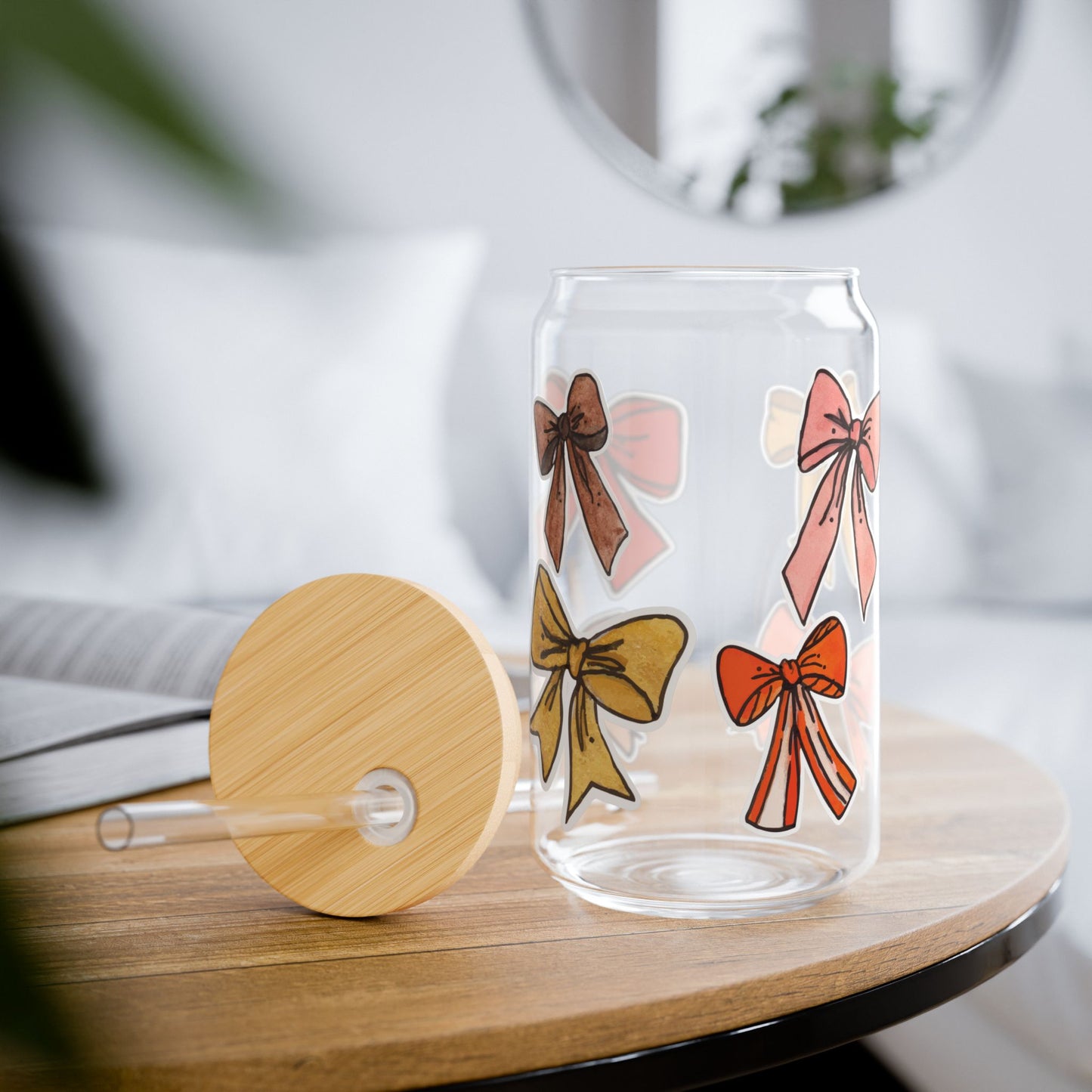 Charming Bow-Embellished Sipper Glass, 16oz
