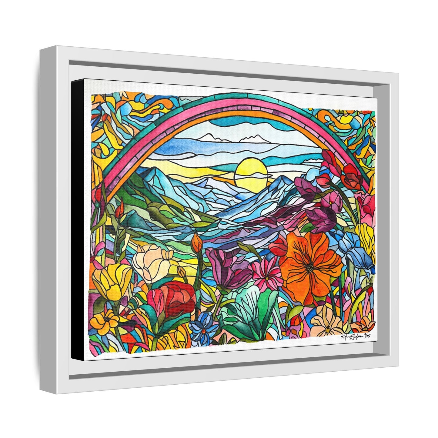 Watercolor Stained Glass Landscape Canvas Print