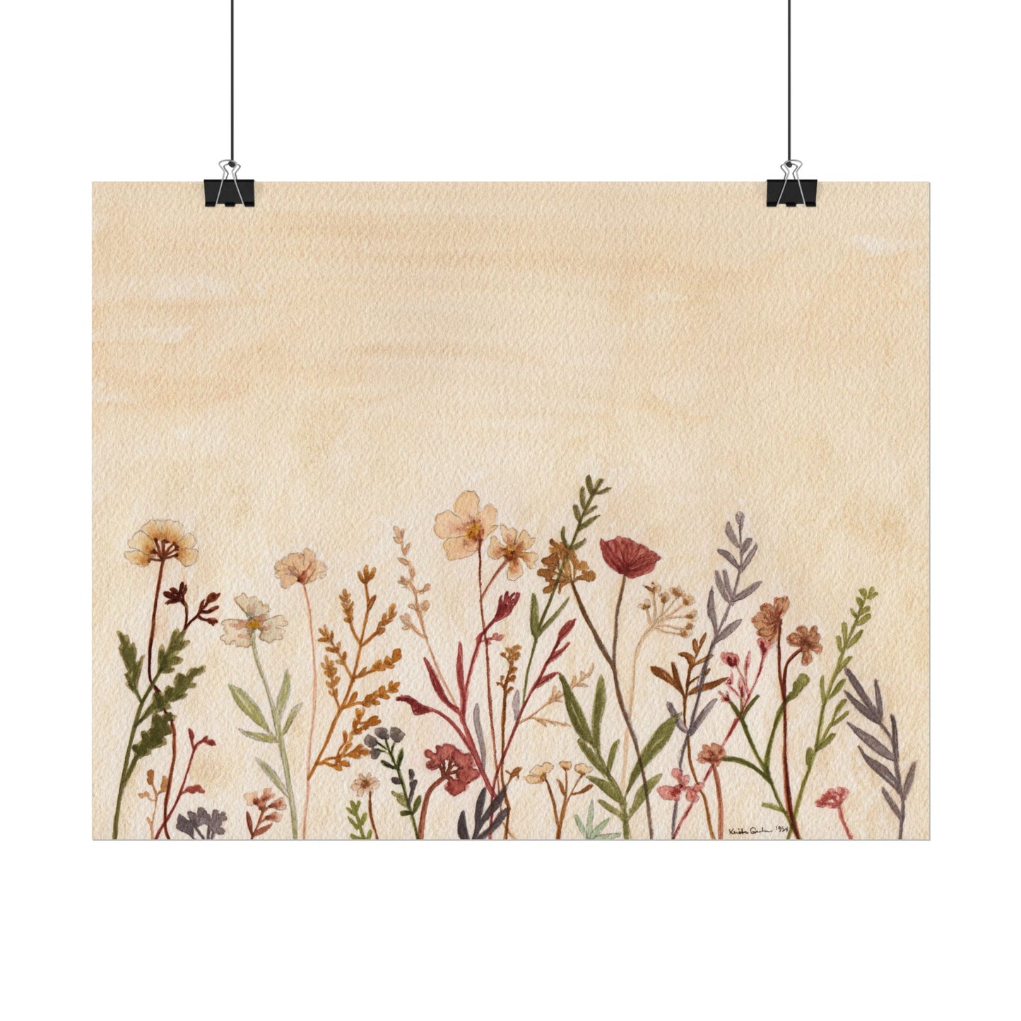Neutral Wildflowers Textured Watercolor Matte Poster