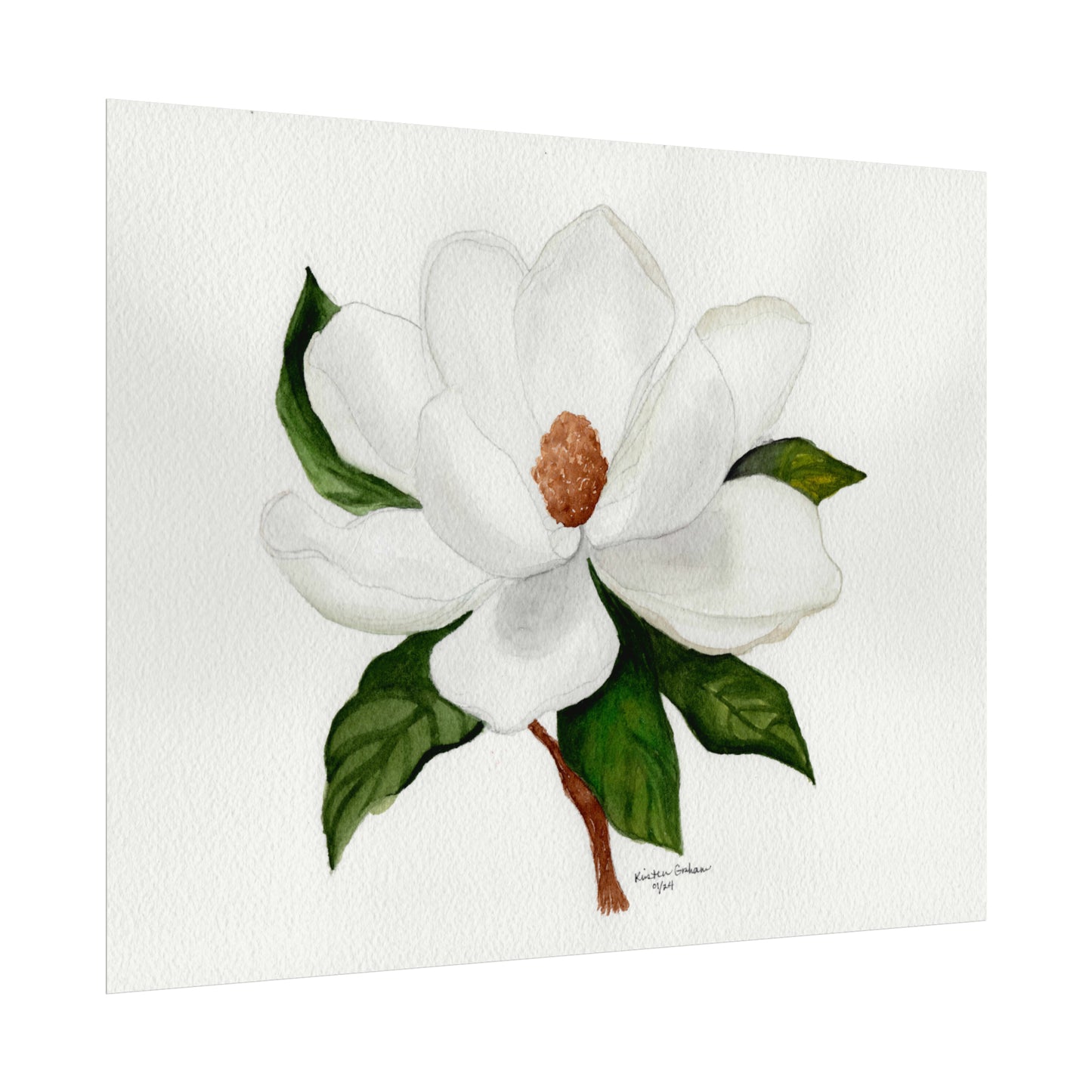 White Magnolia Watercolor Matte Posters