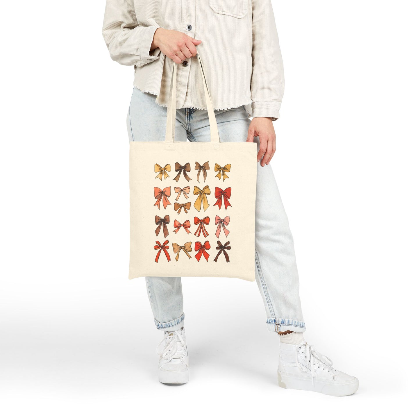 Charming Bow Print Cotton Canvas Tote Bag
