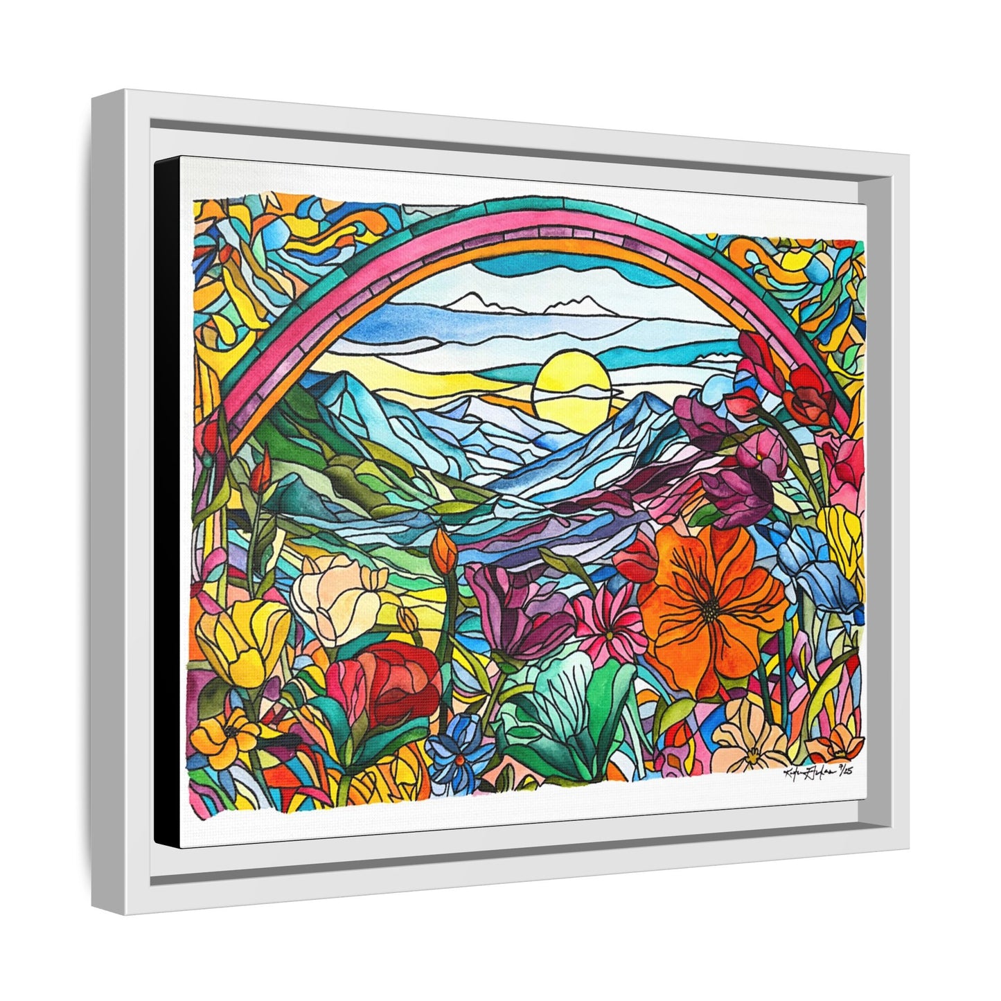 Watercolor Stained Glass Landscape Canvas Print