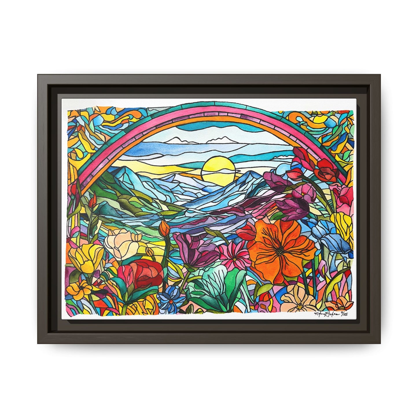 Watercolor Stained Glass Landscape Canvas Print