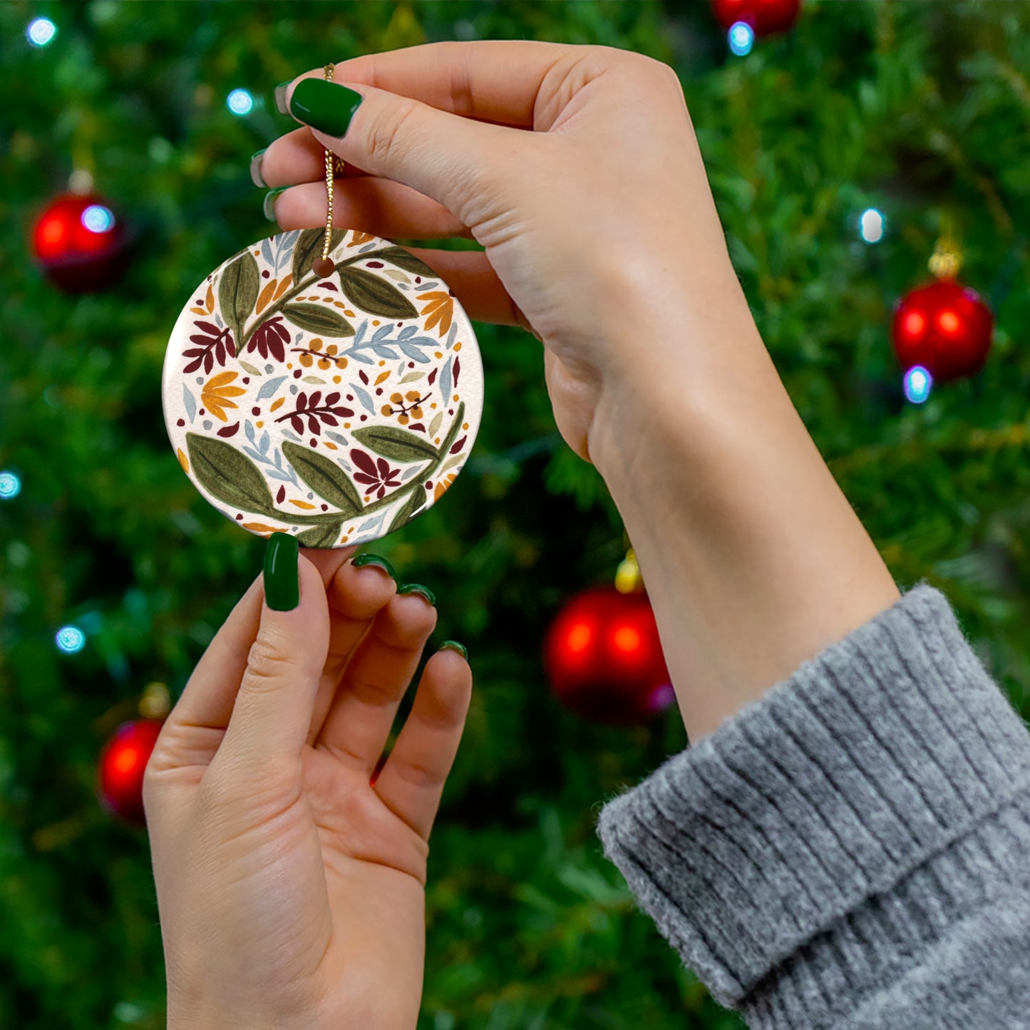 Green & Yellow Floral Ceramic Ornament