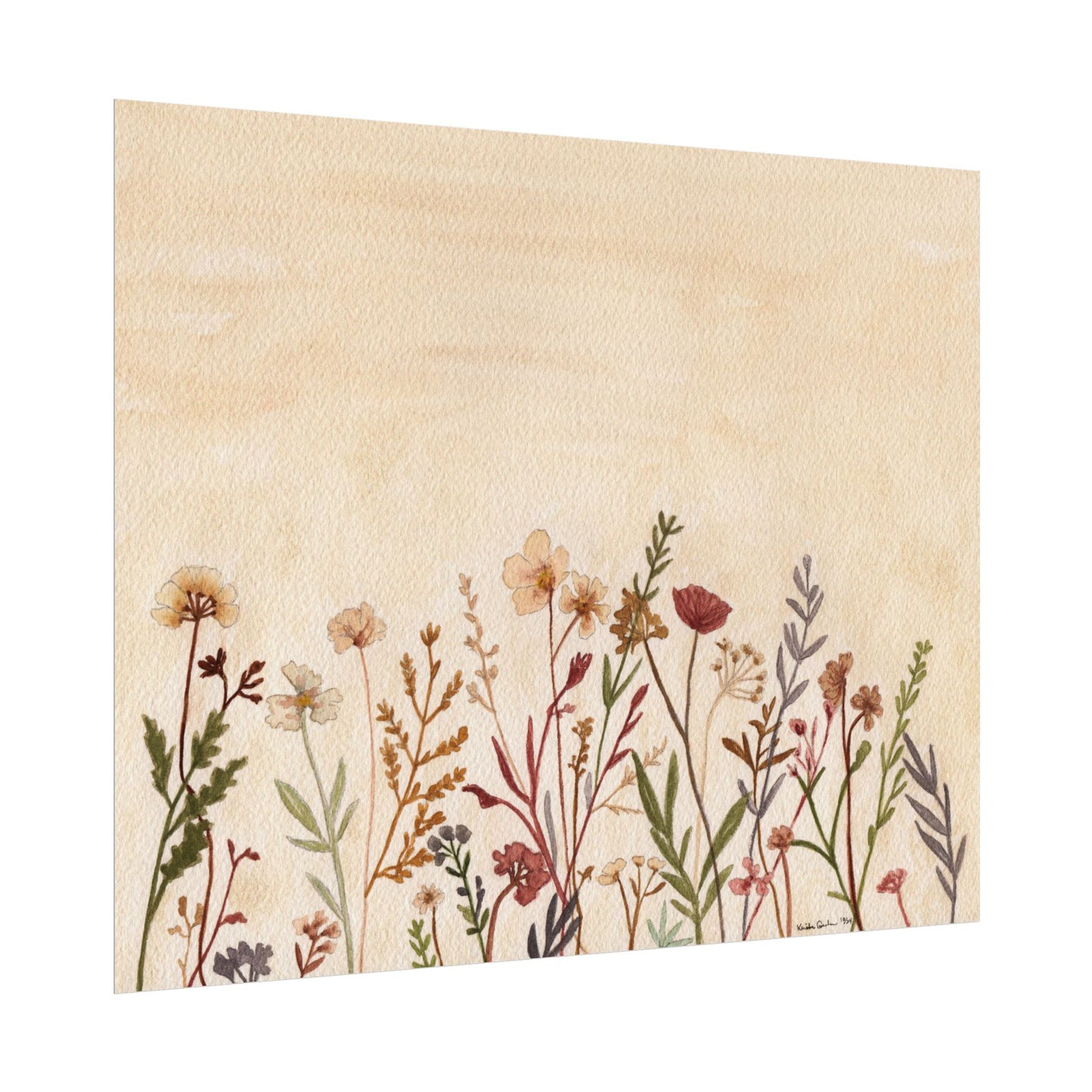 Neutral Wildflowers Textured Watercolor Matte Poster