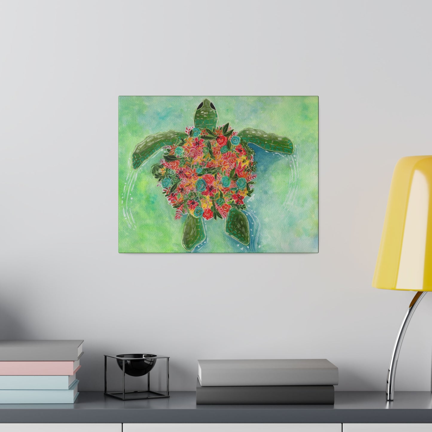 Watercolor Floral Turtle Canvas