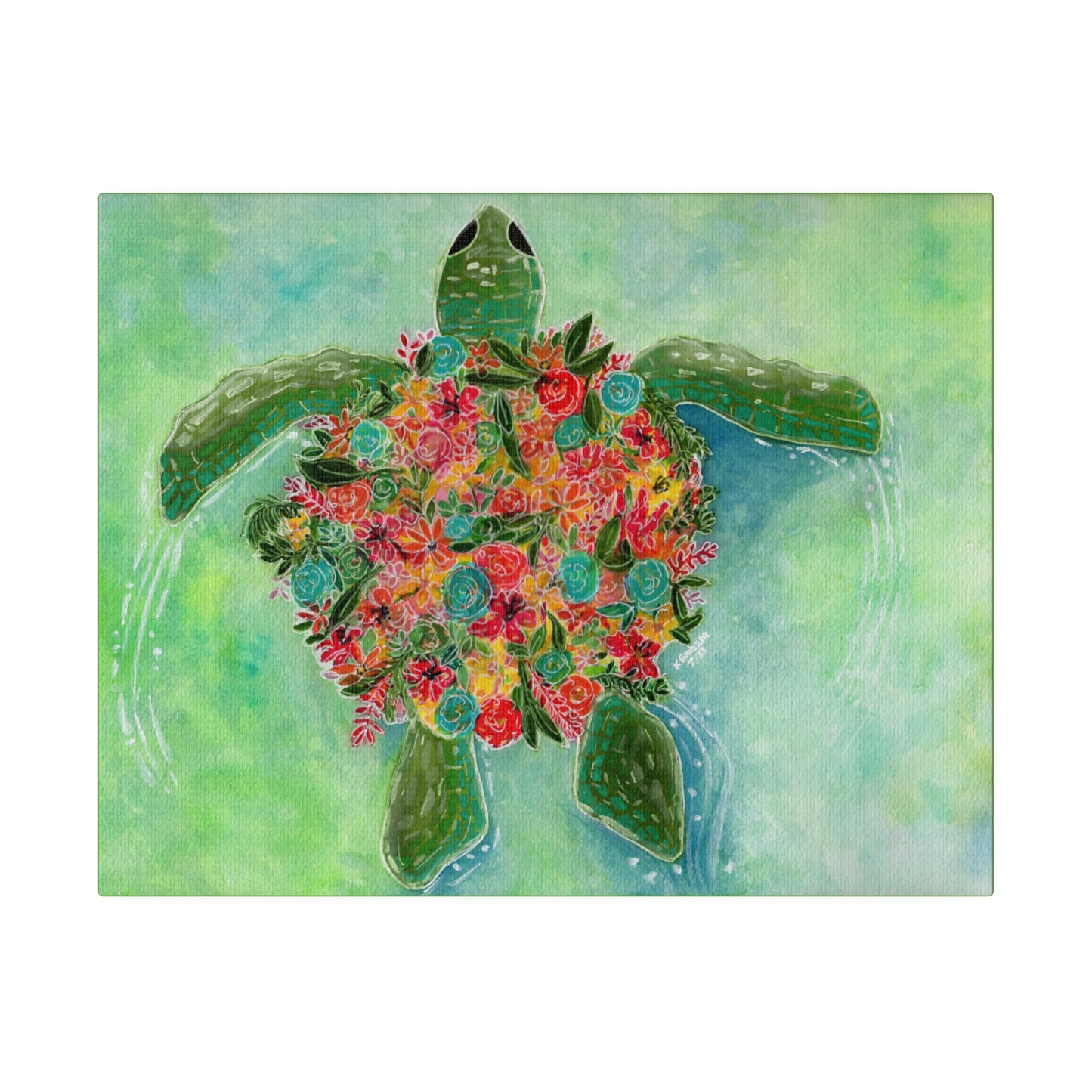 Watercolor Floral Turtle Canvas