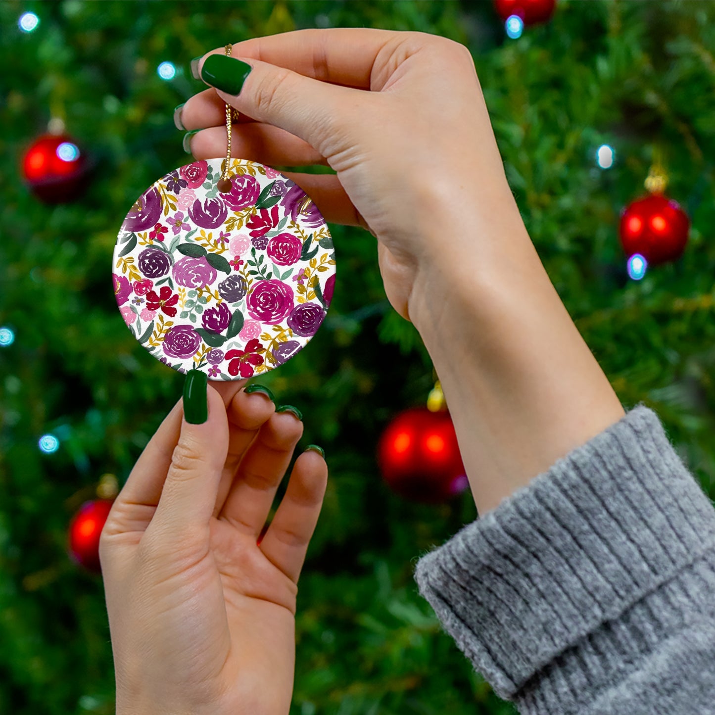 Colorful Florals Ceramic Ornament