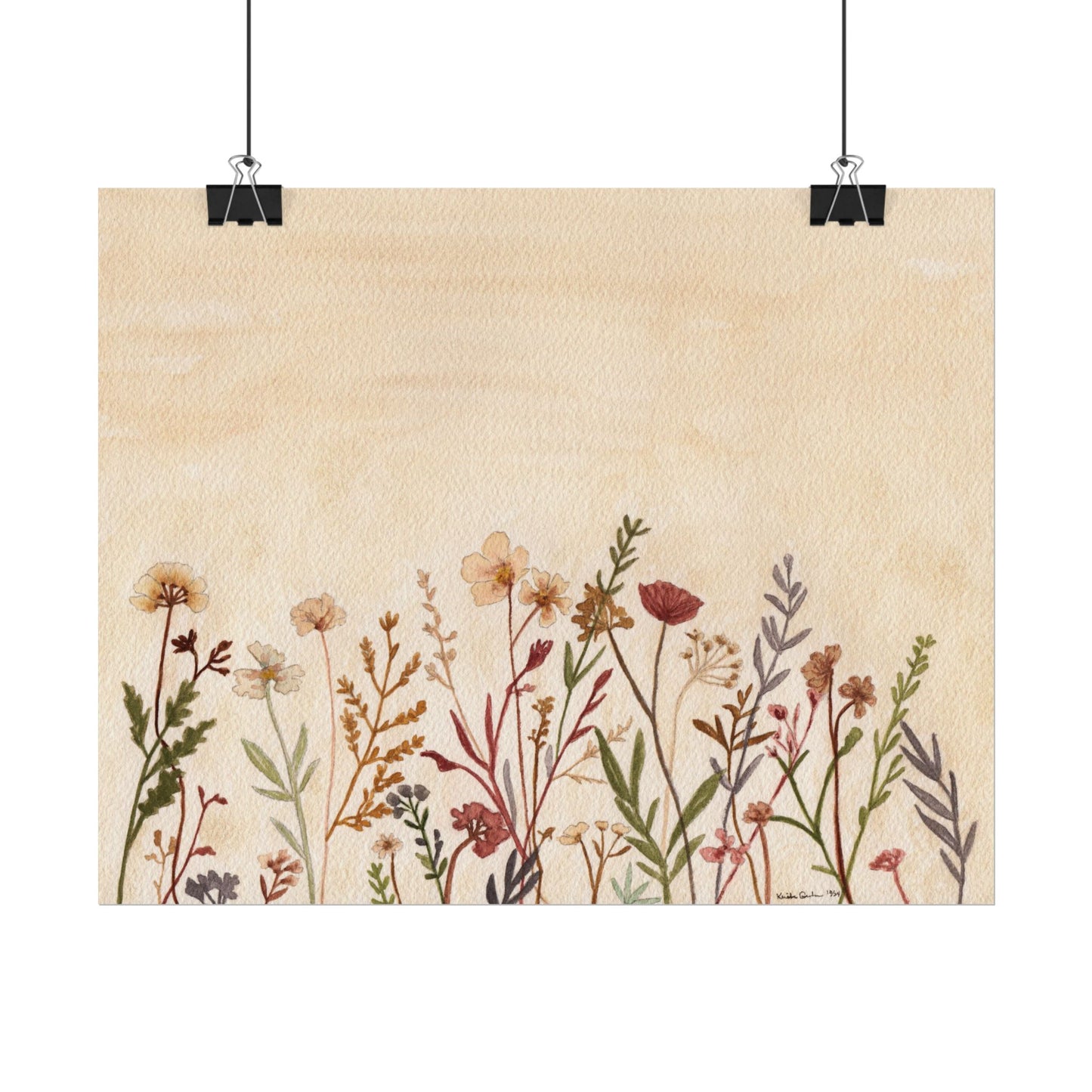 Neutral Wildflowers Textured Watercolor Matte Poster