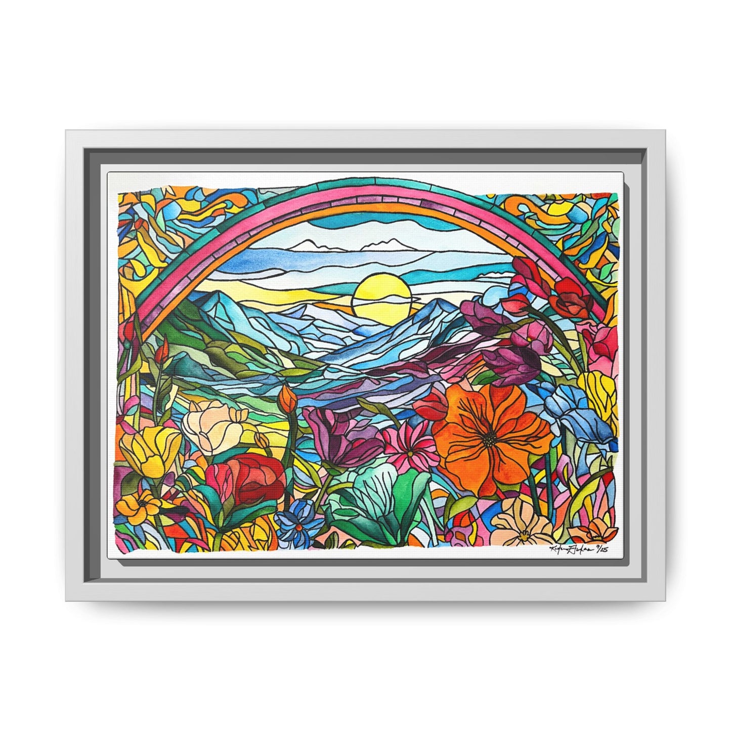 Watercolor Stained Glass Landscape Canvas Print