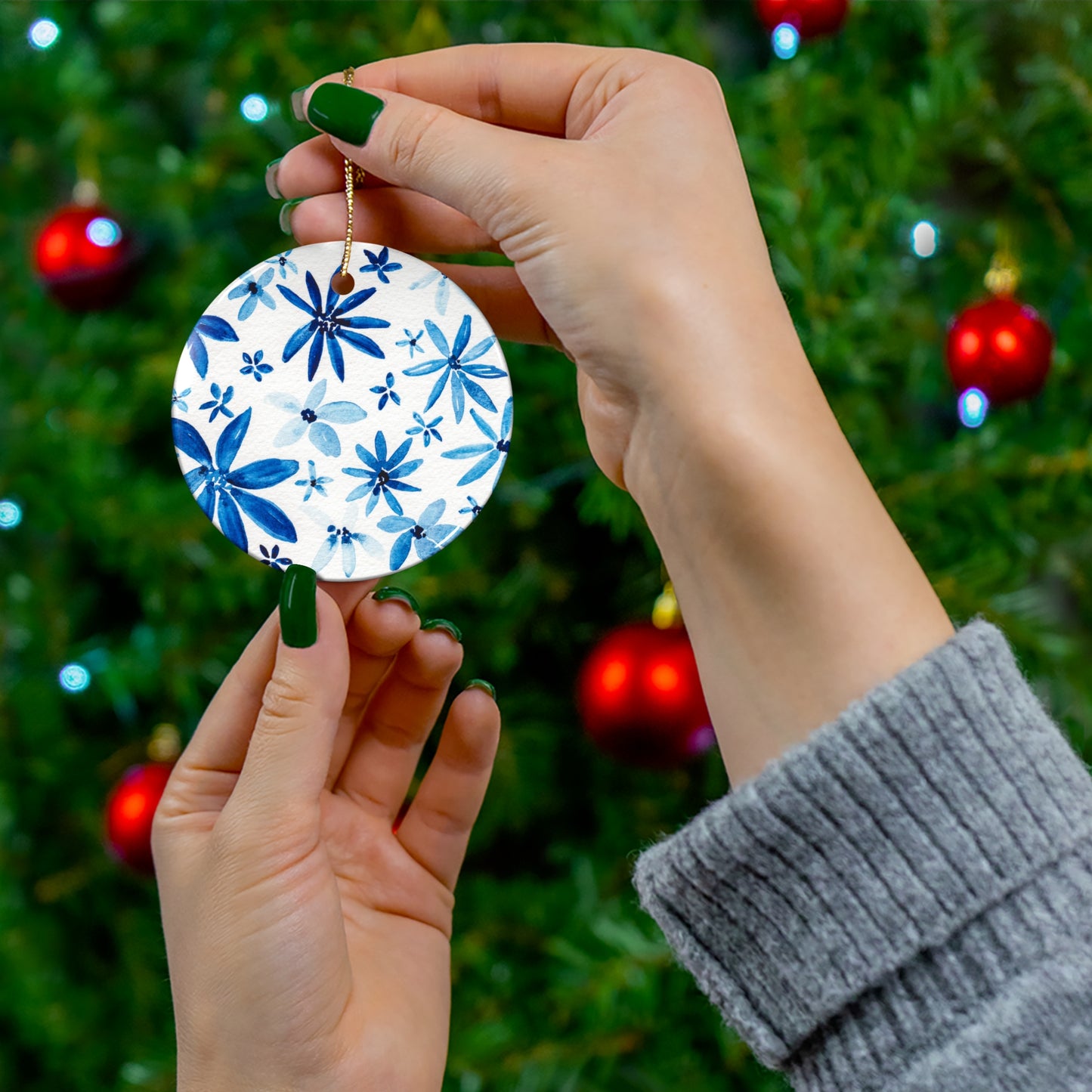 Blue Floral Ceramic Ornament