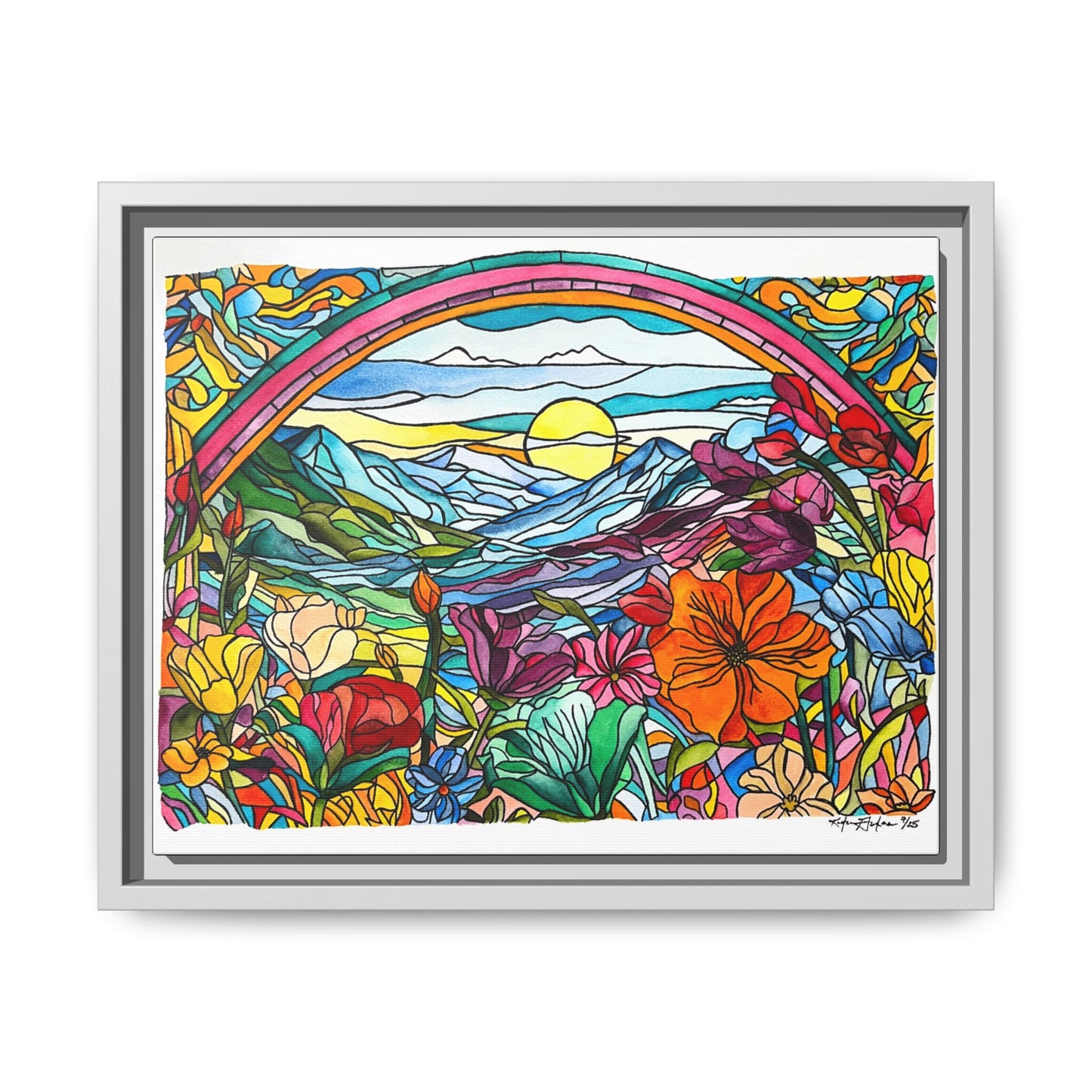 Watercolor Stained Glass Landscape Canvas Print