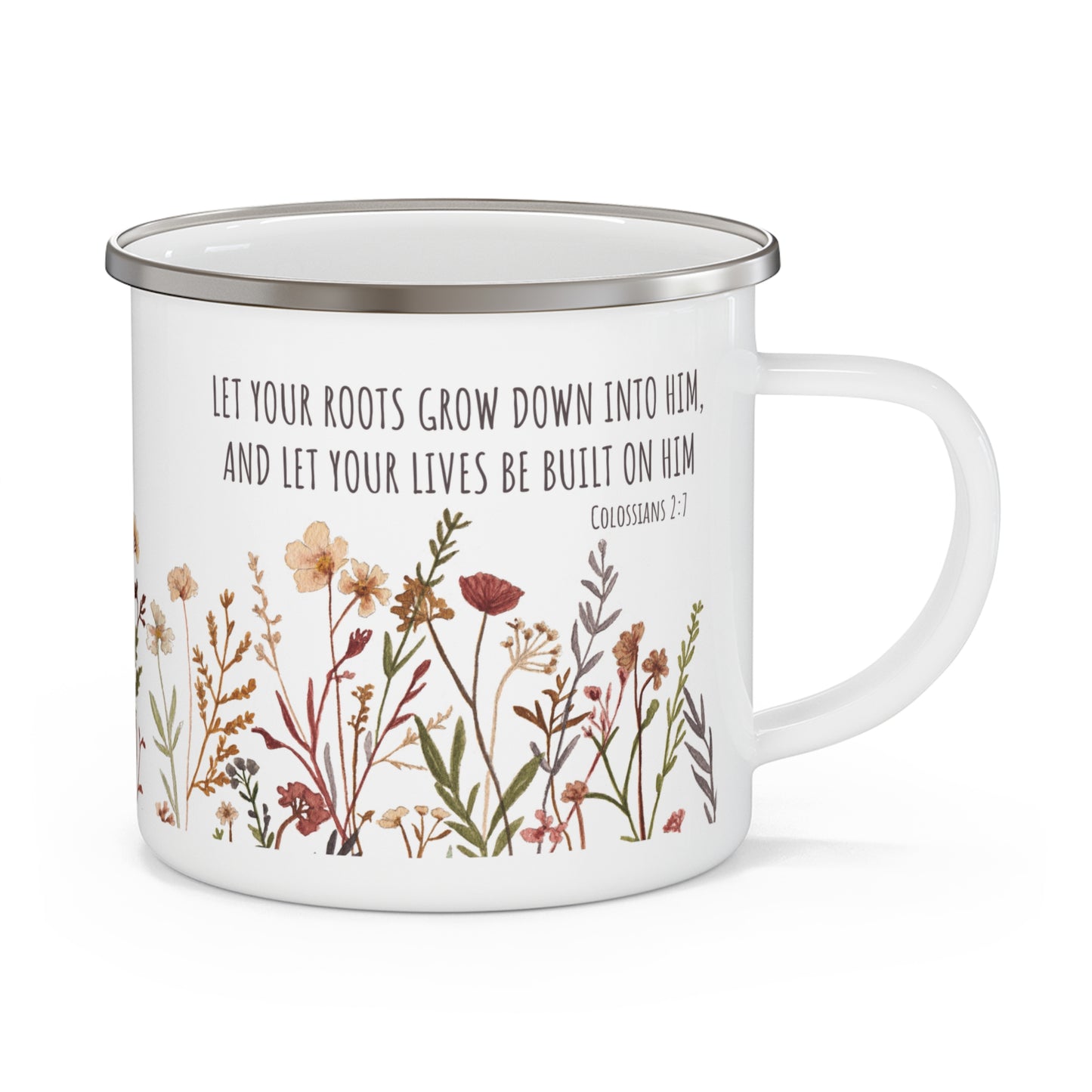 Colossians 2:7 Wildflowers Enamel Camping Mug