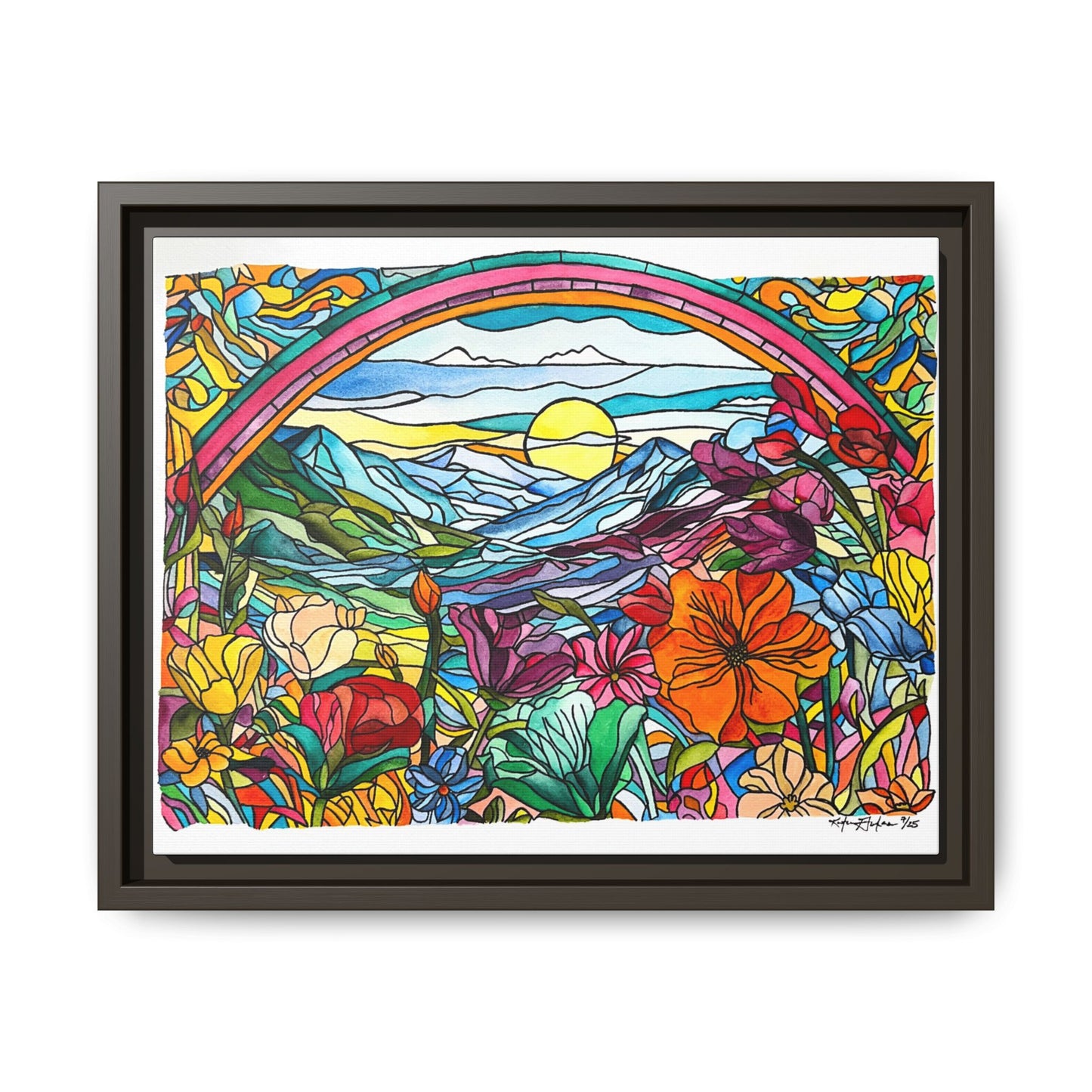 Watercolor Stained Glass Landscape Canvas Print