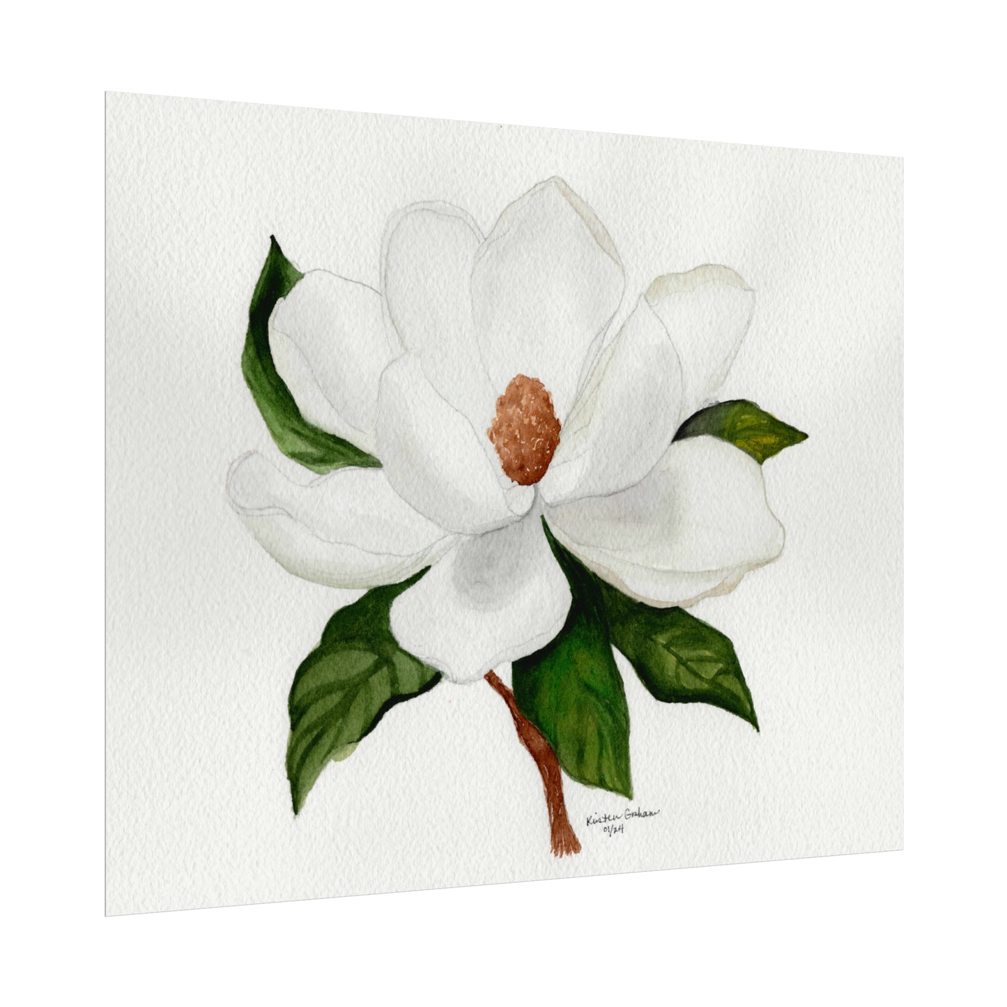 White Magnolia Watercolor Matte Posters