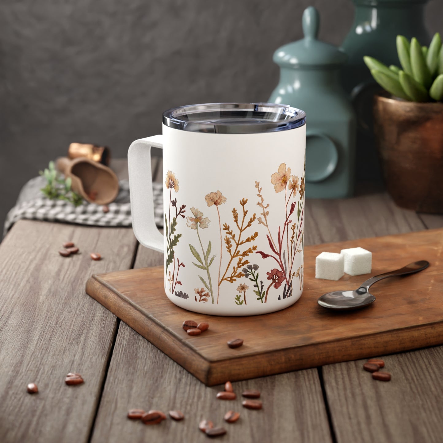 Neutral Wildflowers Insulated Coffee Mug, 10oz