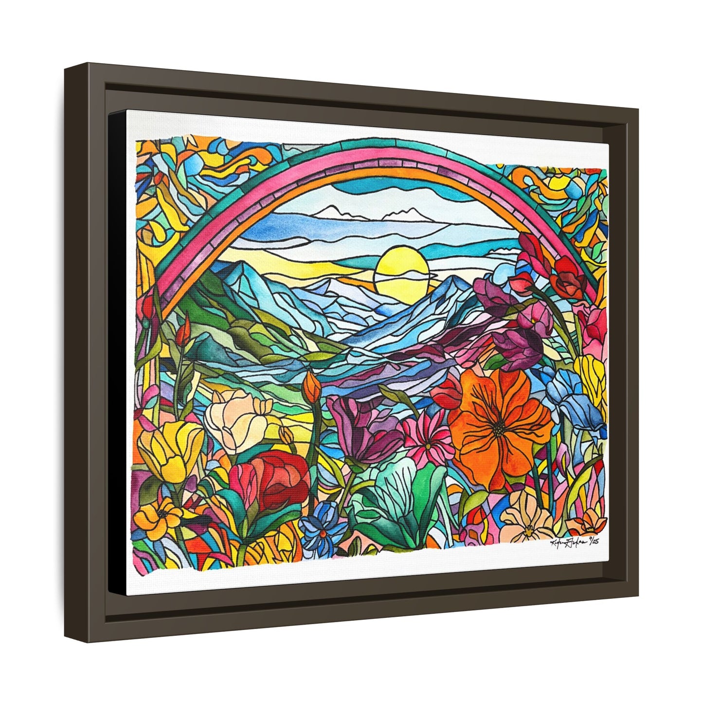 Watercolor Stained Glass Landscape Canvas Print