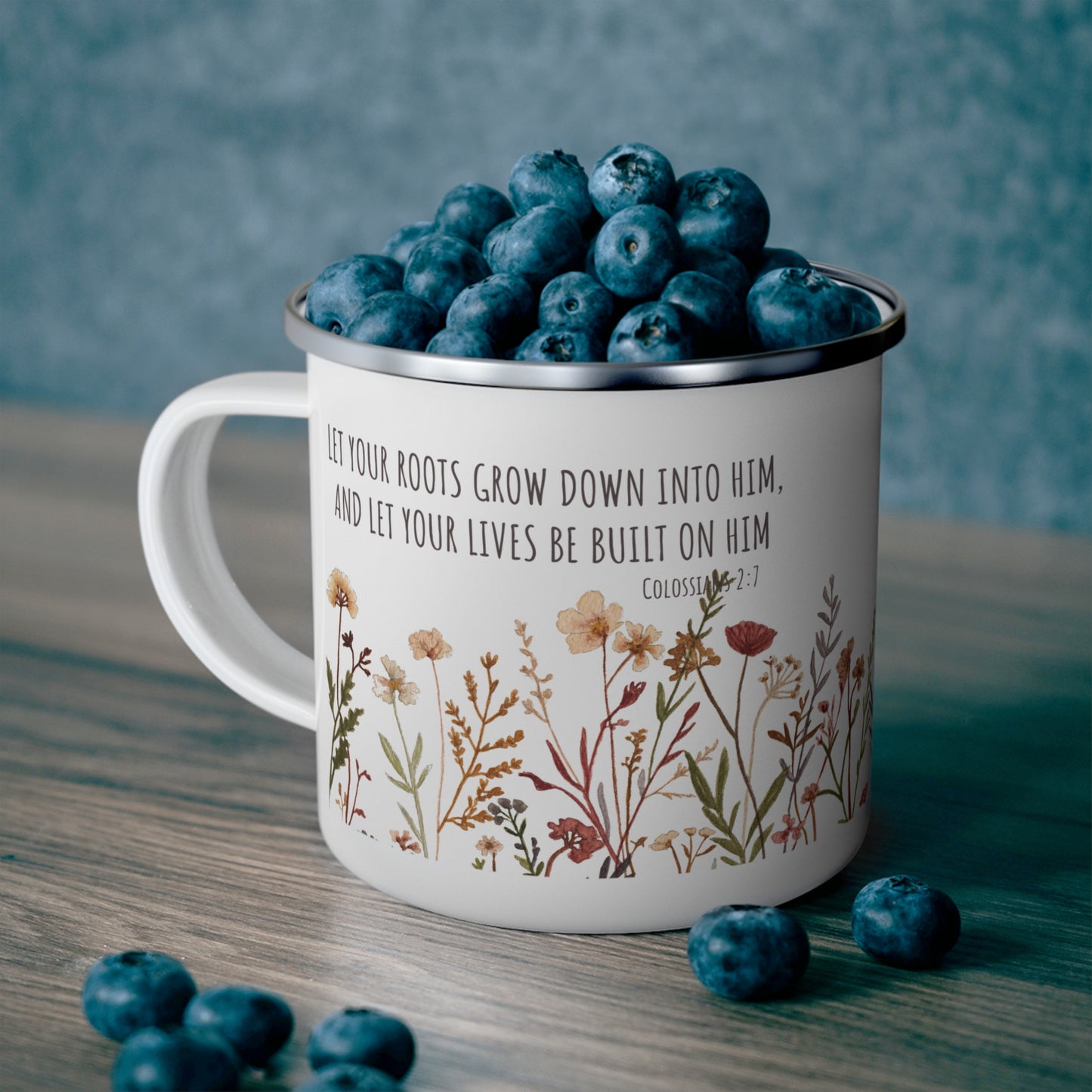 Colossians 2:7 Wildflowers Enamel Camping Mug