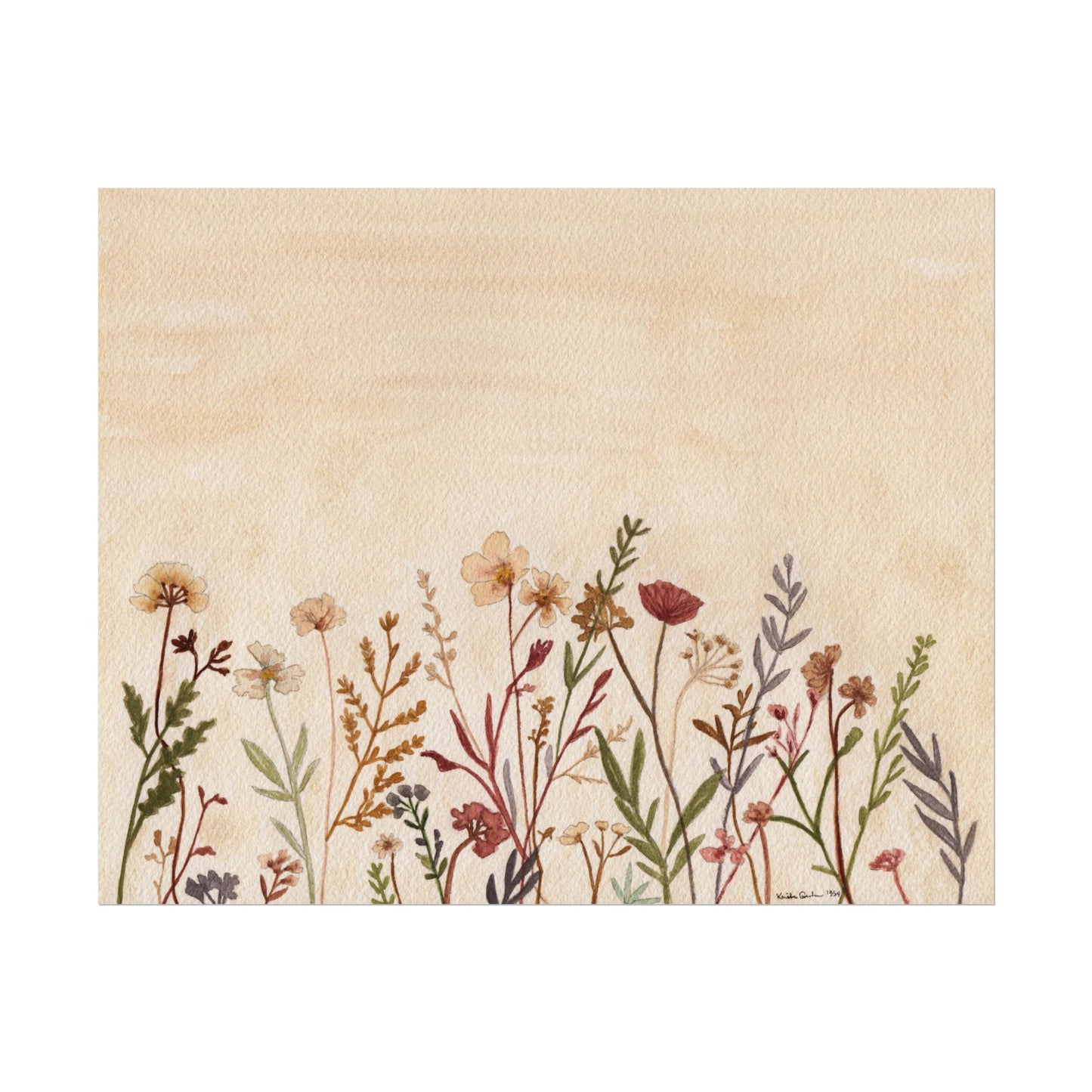 Neutral Wildflowers Textured Watercolor Matte Poster