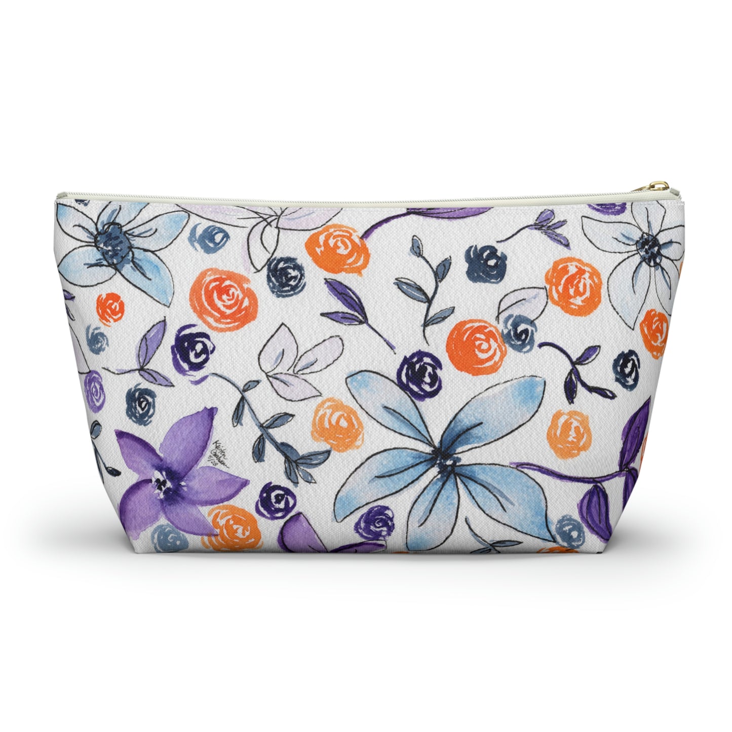 Purple & Orange Floral Accessory Pouch