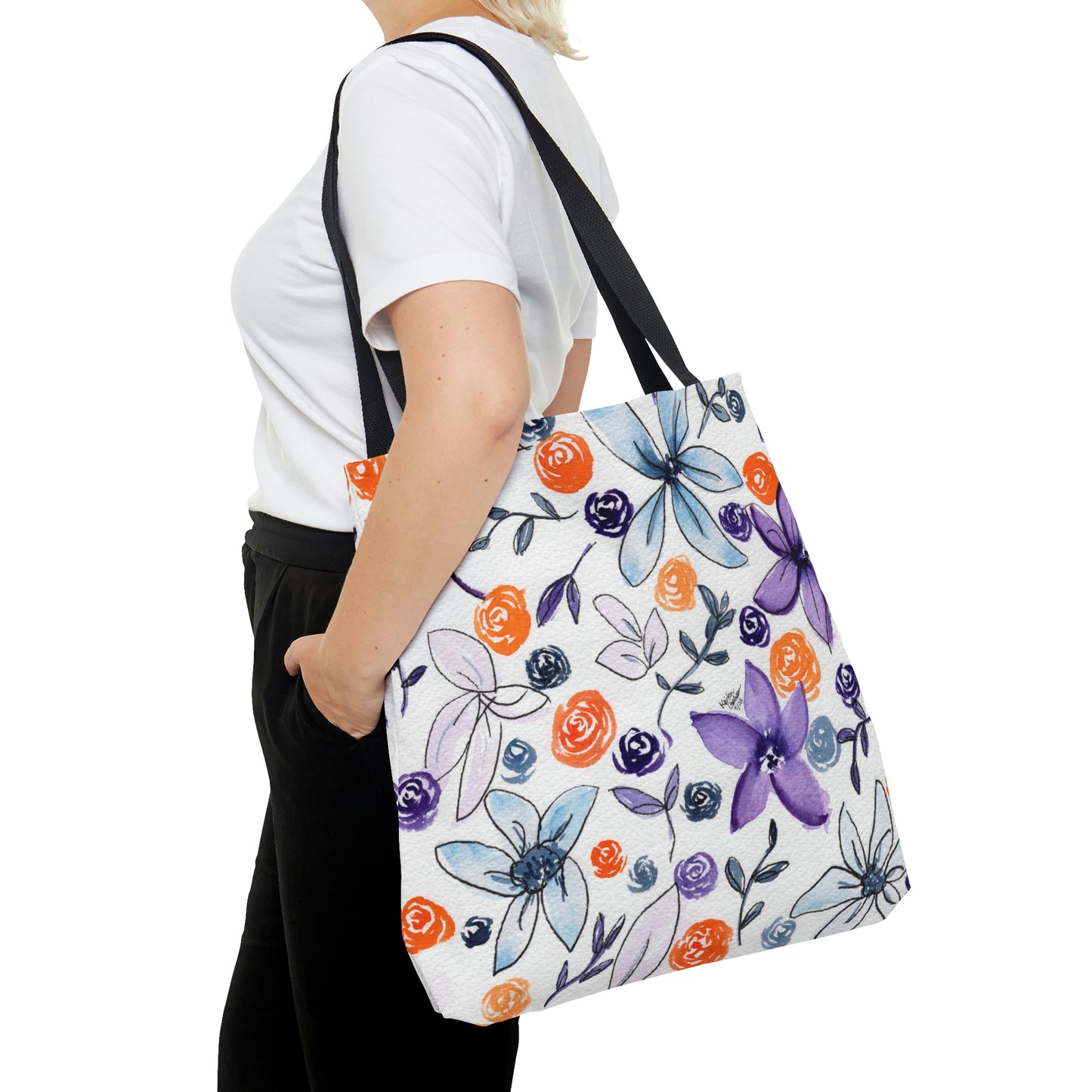 Purple & Orange Floral Tote Bag