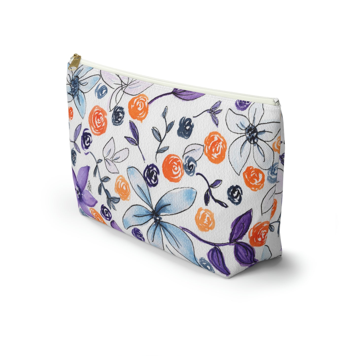 Purple & Orange Floral Accessory Pouch