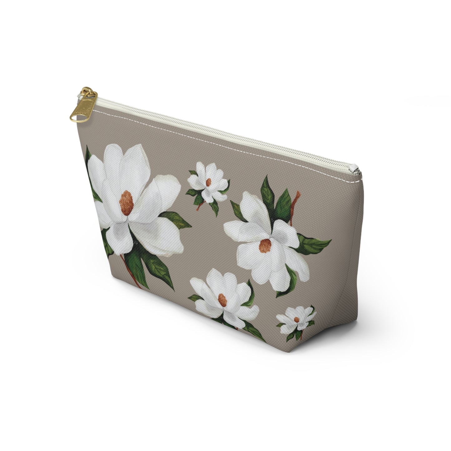 White Magnolia Floral Accessory Pouch