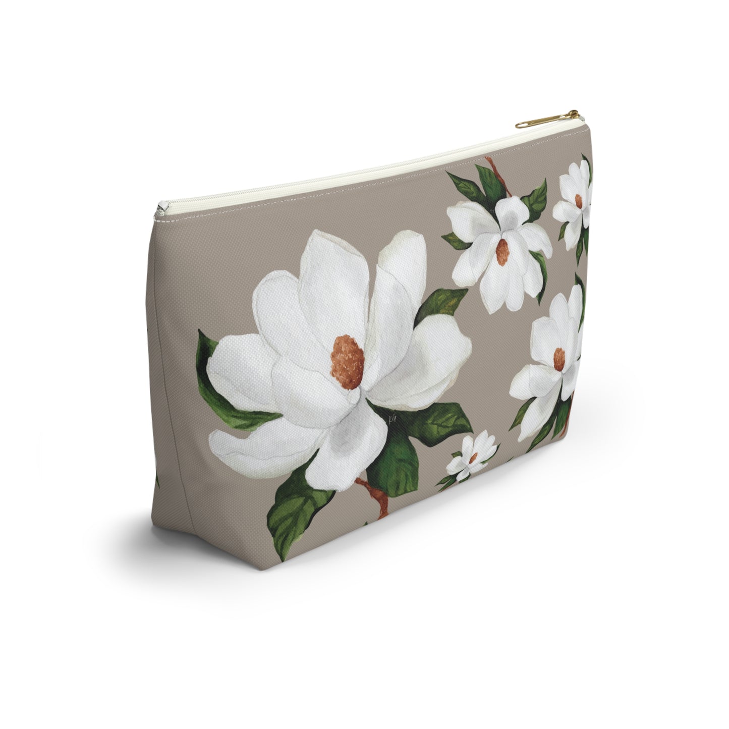 White Magnolia Floral Accessory Pouch