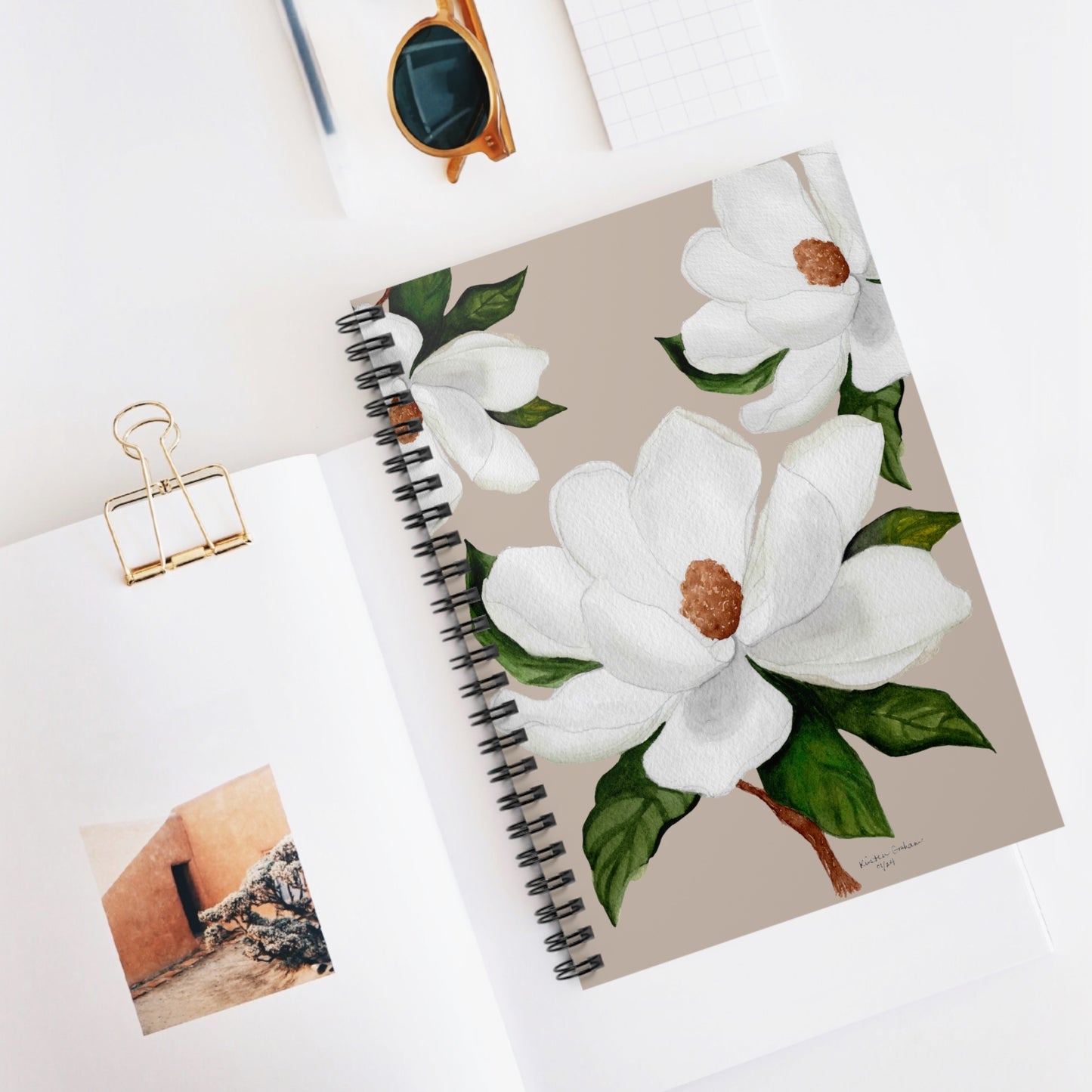 White Magnolia Spiral Notebook - Ruled Line