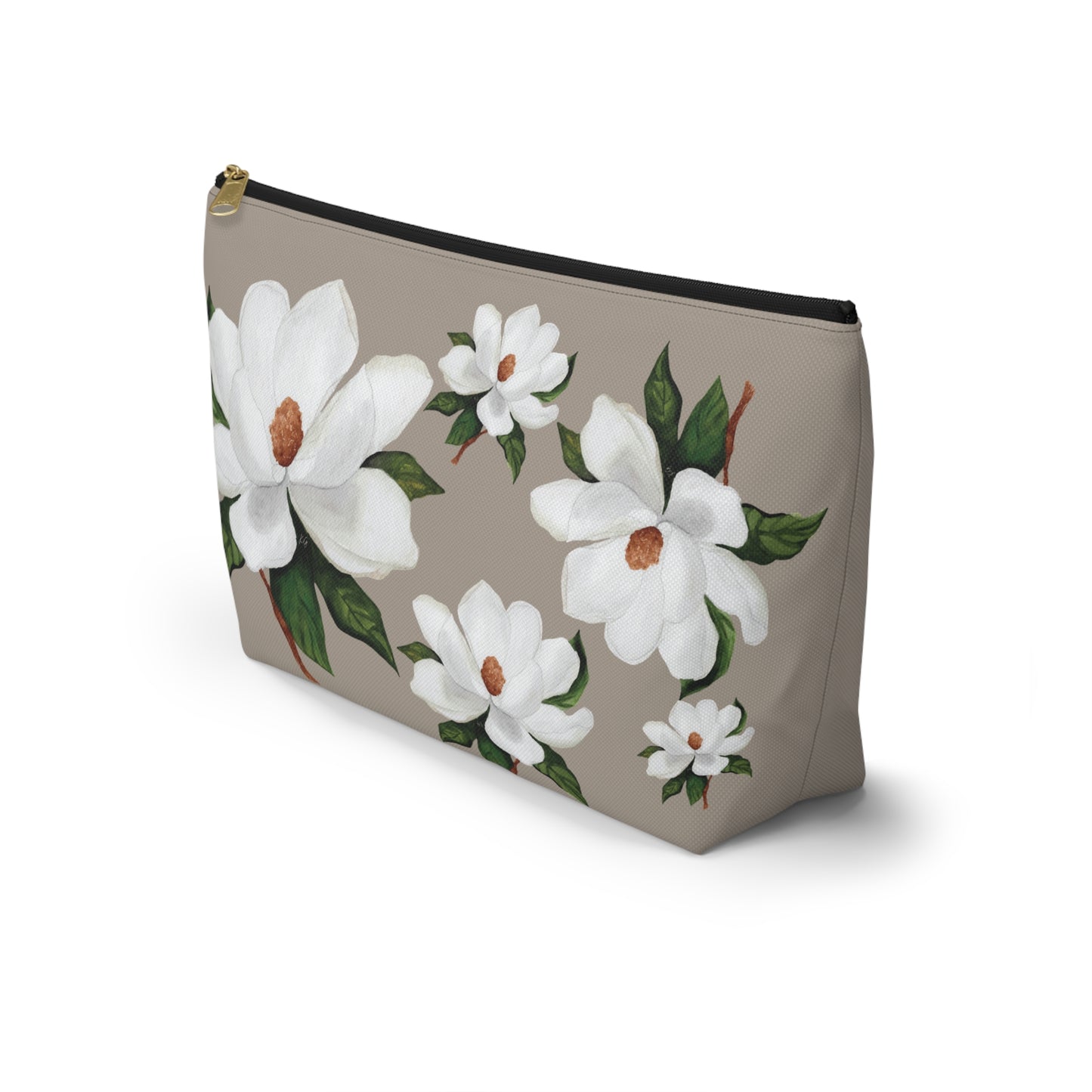 White Magnolia Floral Accessory Pouch