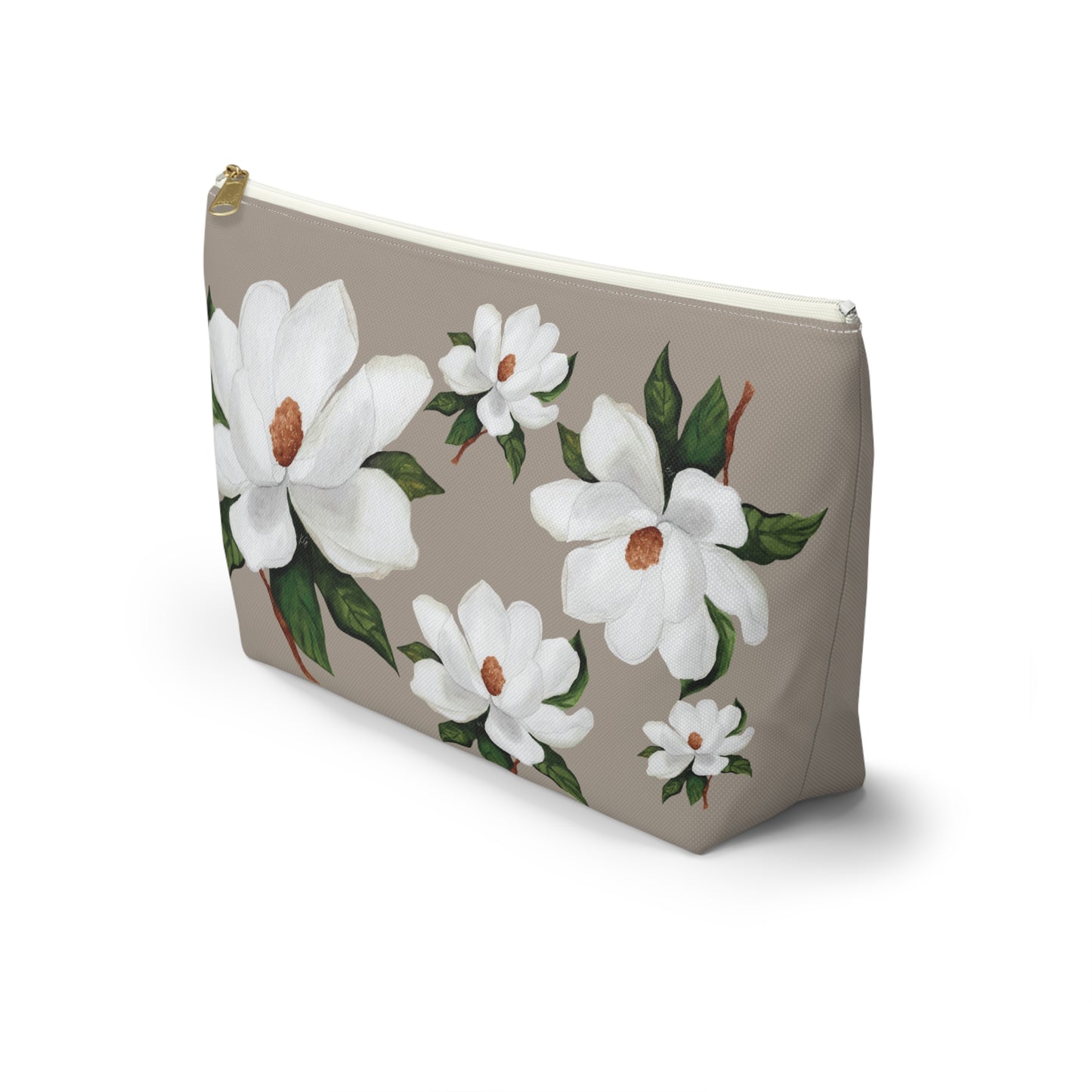 White Magnolia Floral Accessory Pouch