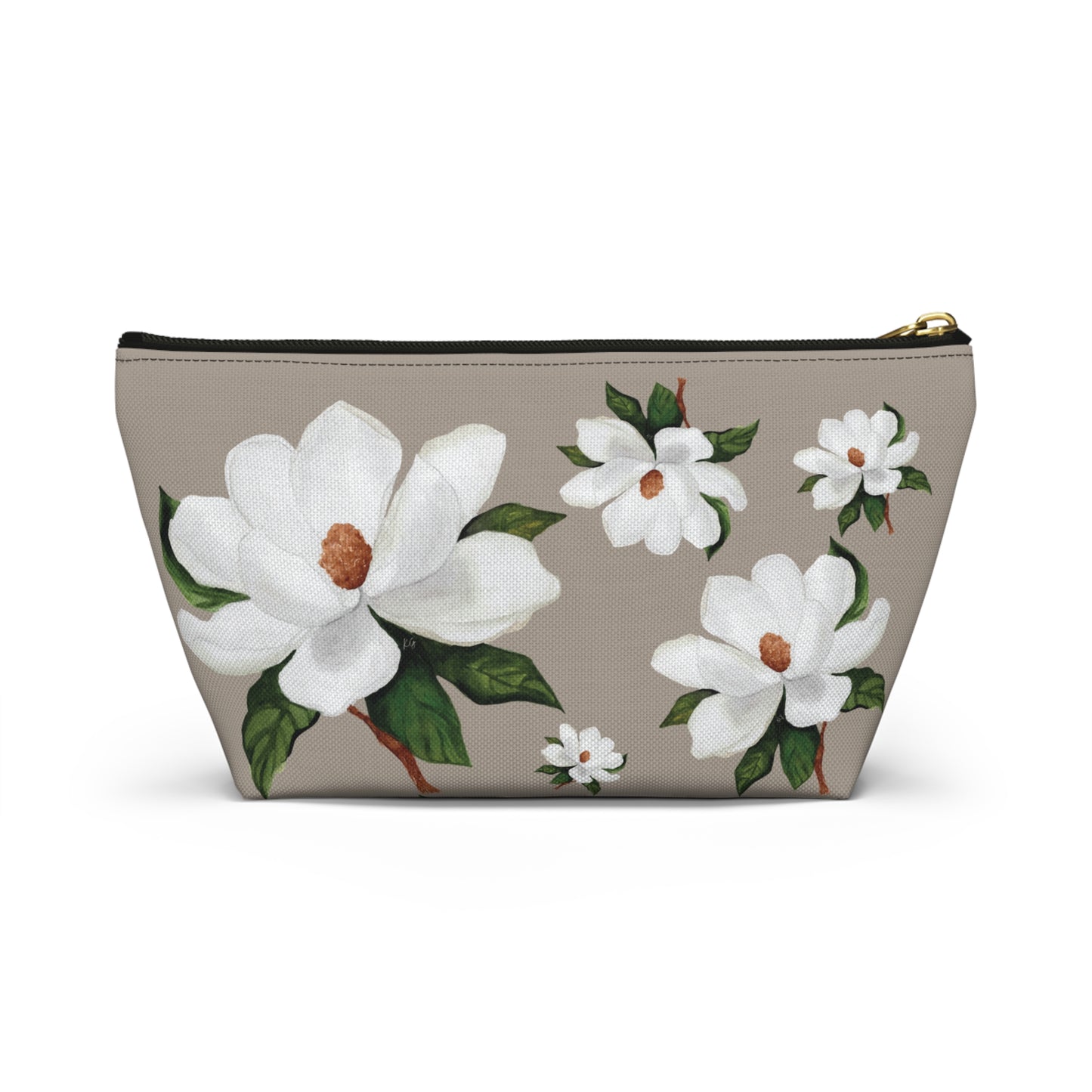 White Magnolia Floral Accessory Pouch