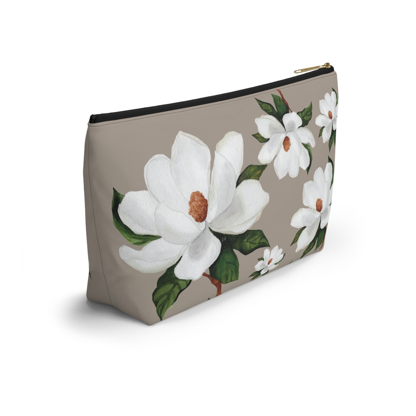 White Magnolia Floral Accessory Pouch