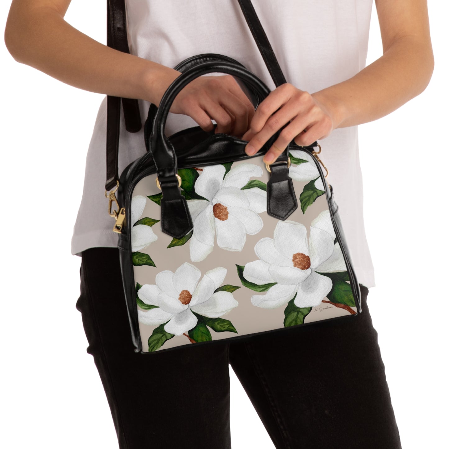 White Magnolias Shoulder Handbag